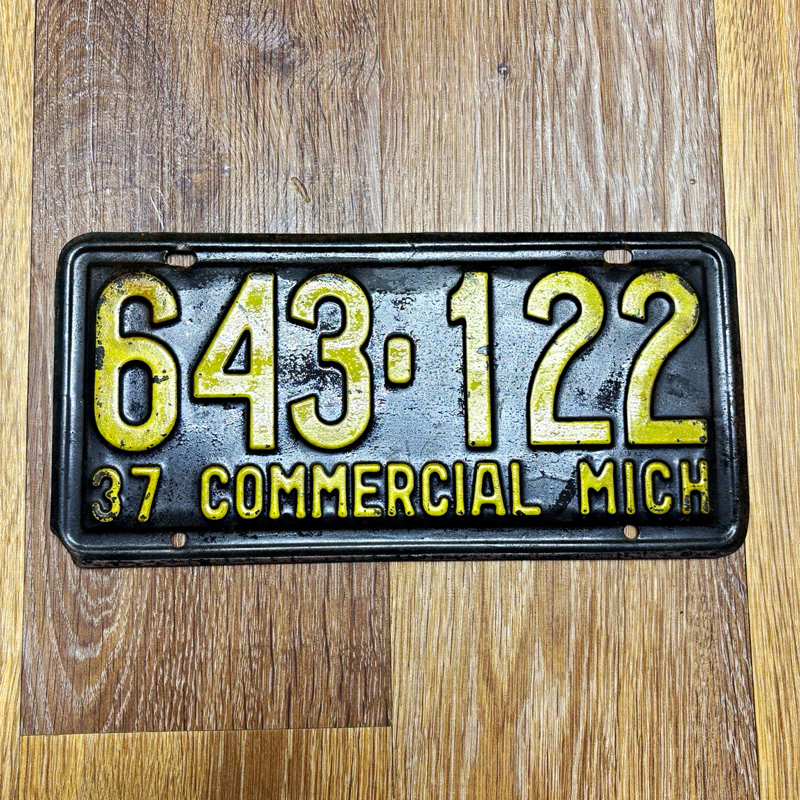 Vintage 1937 Michigan Commercial Auto License Plate Tag 643-122