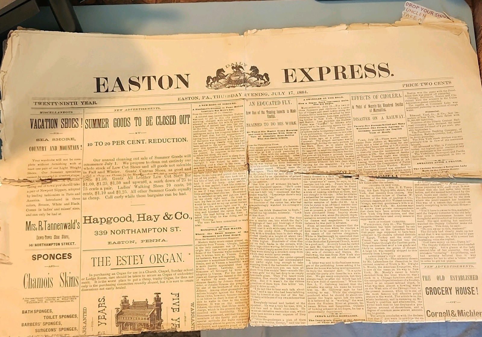 Easton Express Newspaper – July 17, 1884 Easton PA Collectible Pre-1900