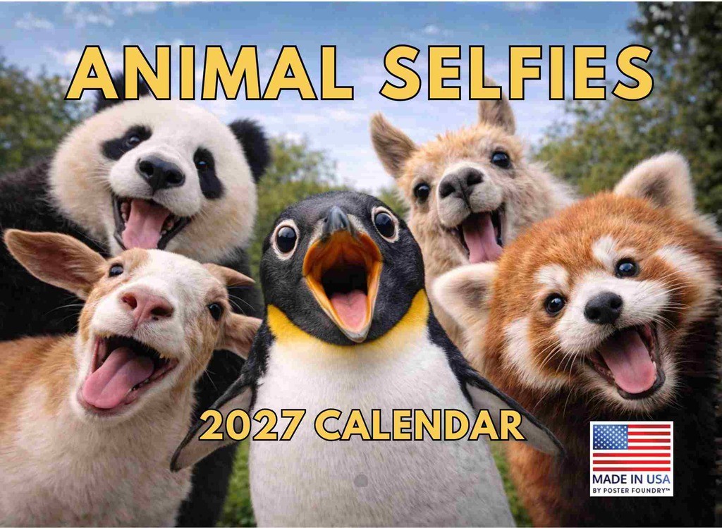 Animal Selfie Calendar 2027 Wall Monthly Funny Portraits Wildlife 12 Month