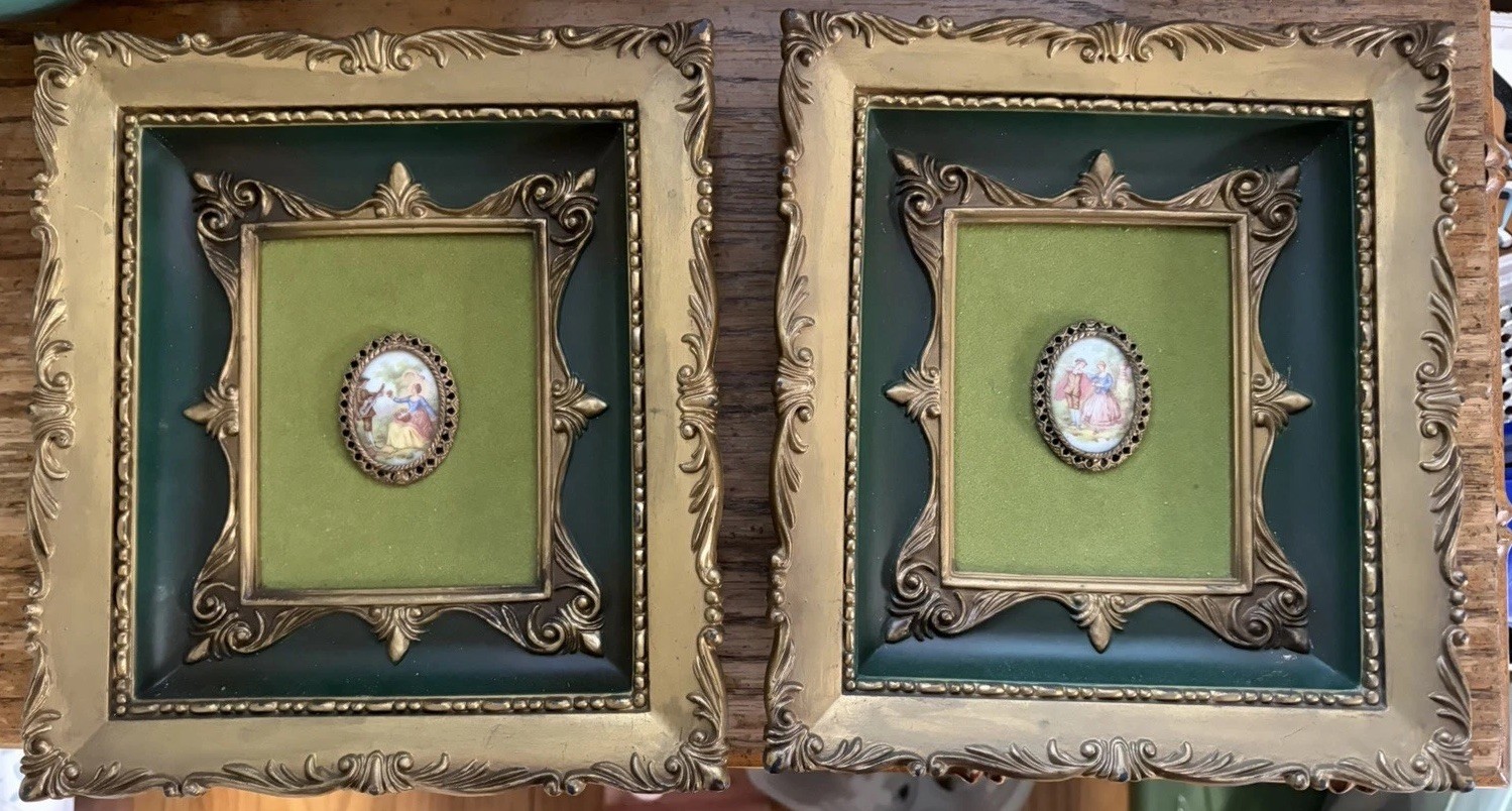 Fragonard Limoges Porcelain Wall Art set of 2 Framed Victorian Cameo Vintage Set