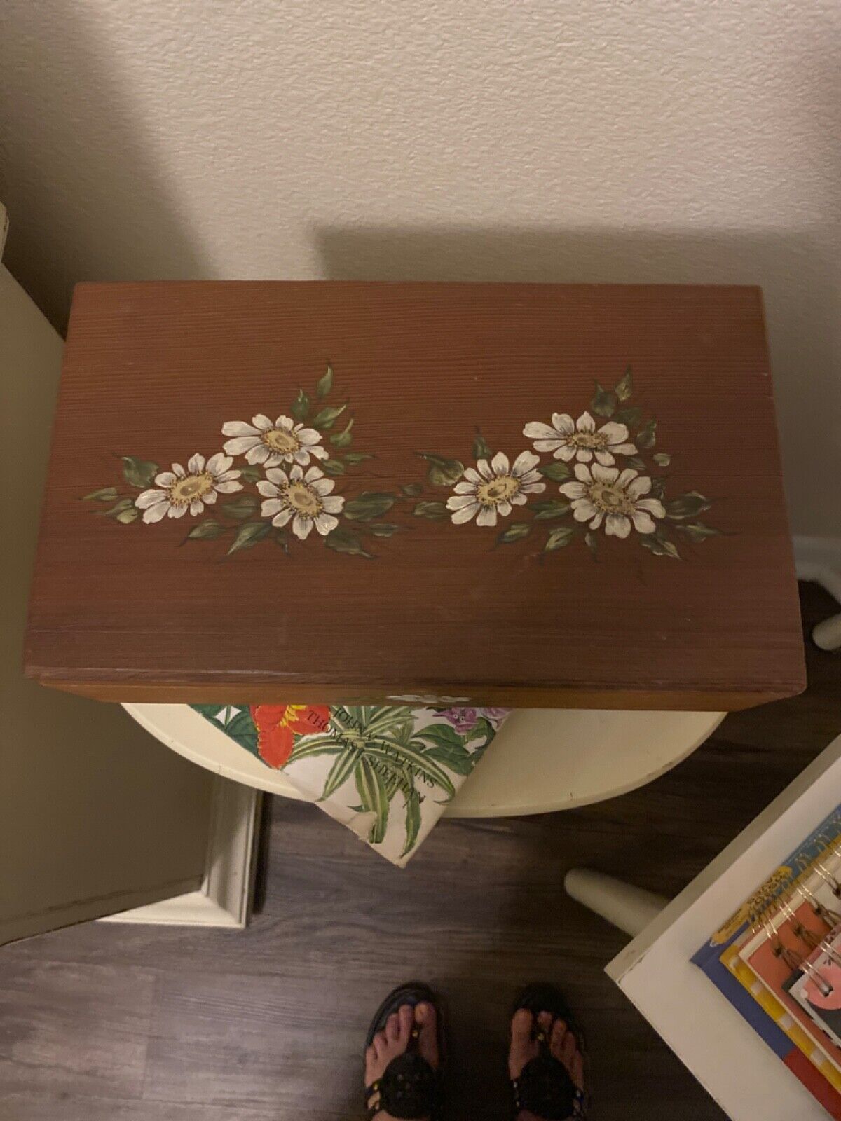 Vintage Cigar Box Hand Painted Flower 