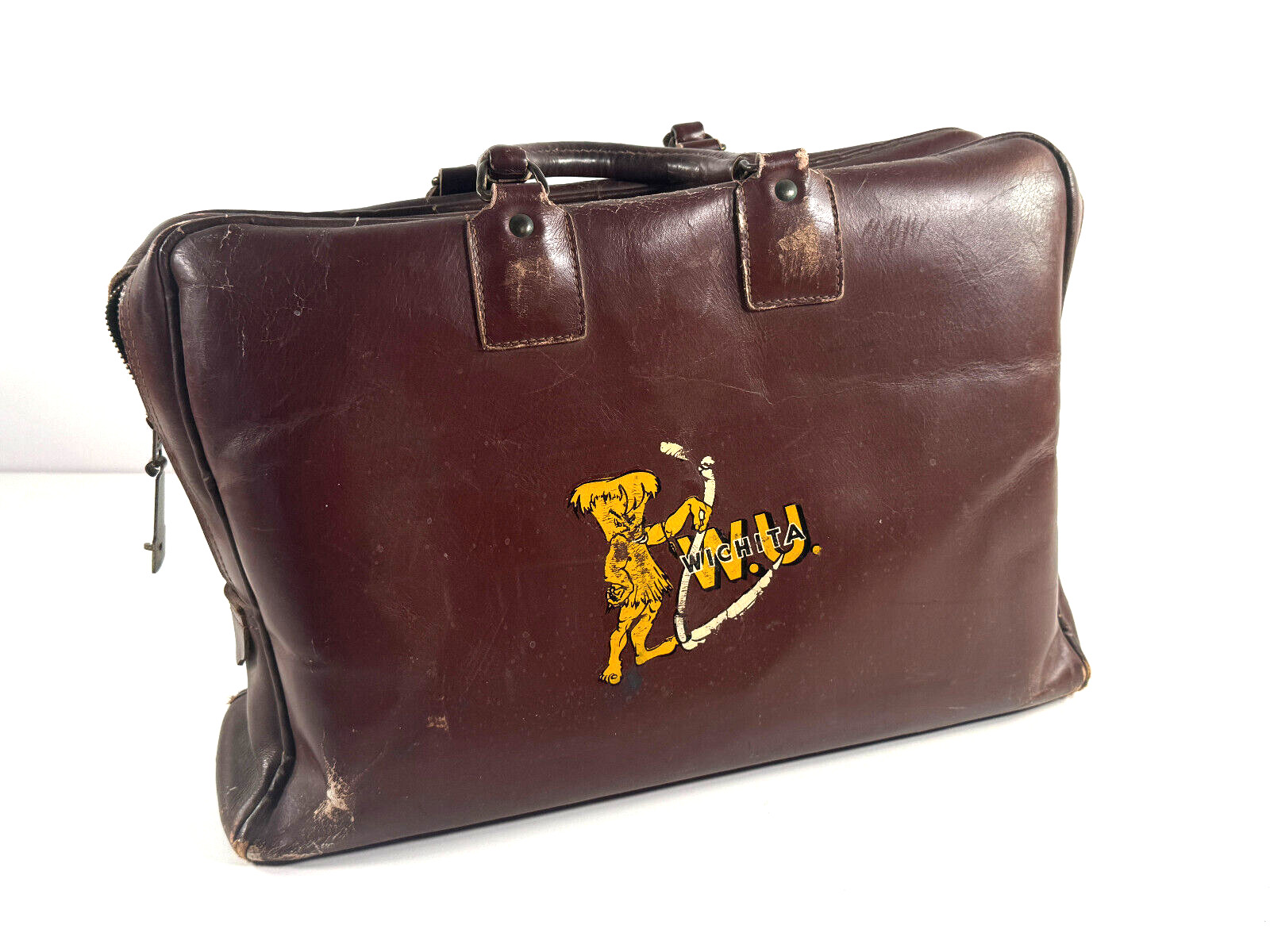 MEGA RARE 1940s 50s Wichita State University WSU Shocker Mascot Leather Bag