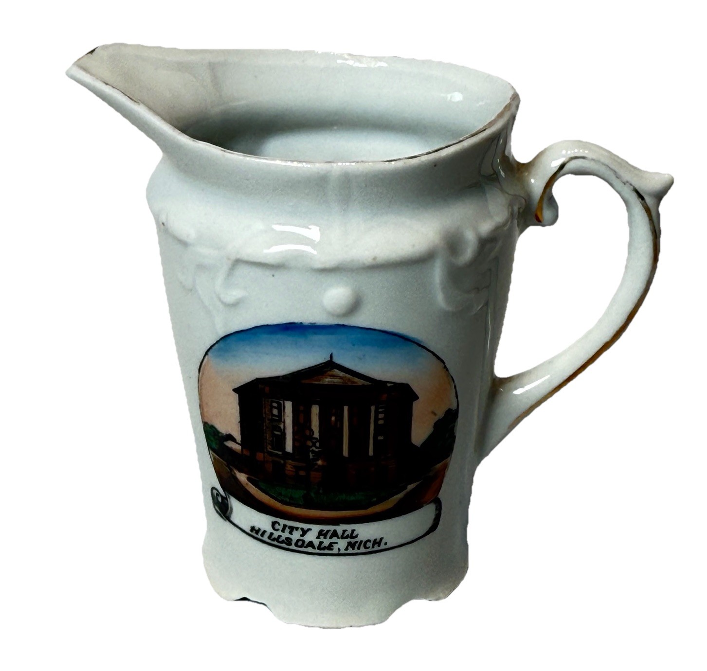 HILLSDALE MICHIGAN MI Antique CITY HALL Souvenir China Painted TRINKET CREAMER