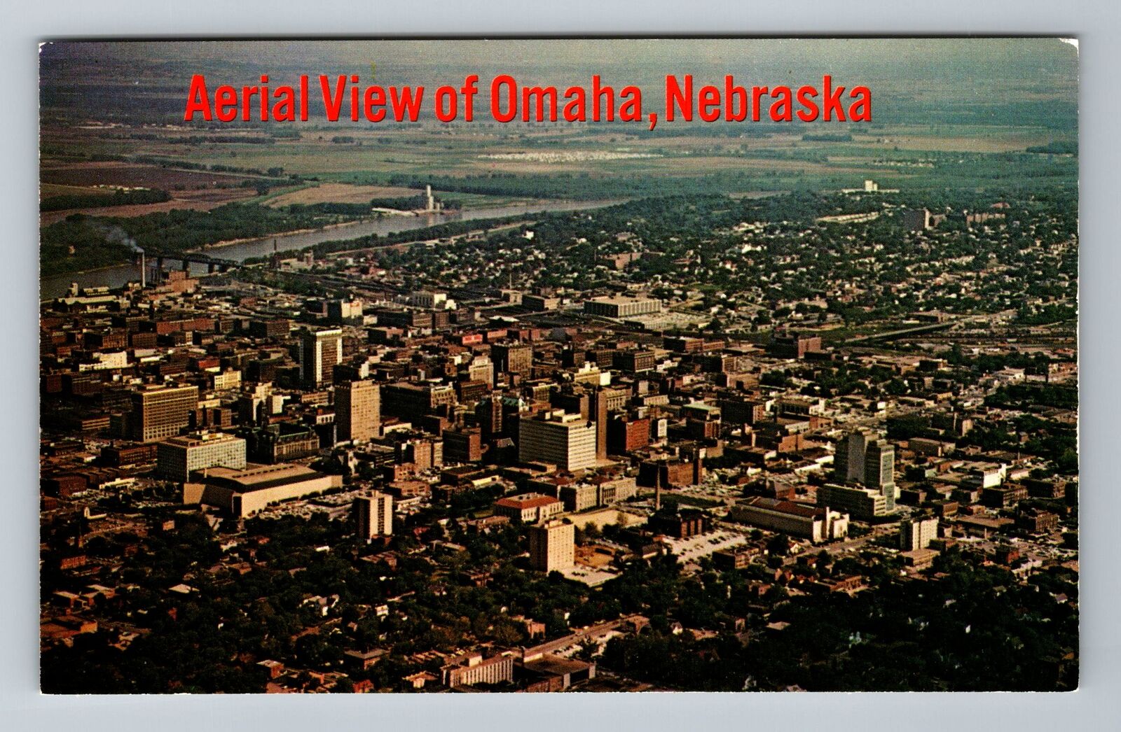 Omaha NE-Nebraska, Aerial Of City Area, Vintage Postcard