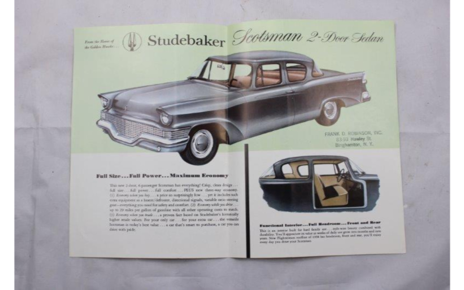 Original 1958 Studebaker Champion Scotsman 2-Door Sales Sheet Brochure 58