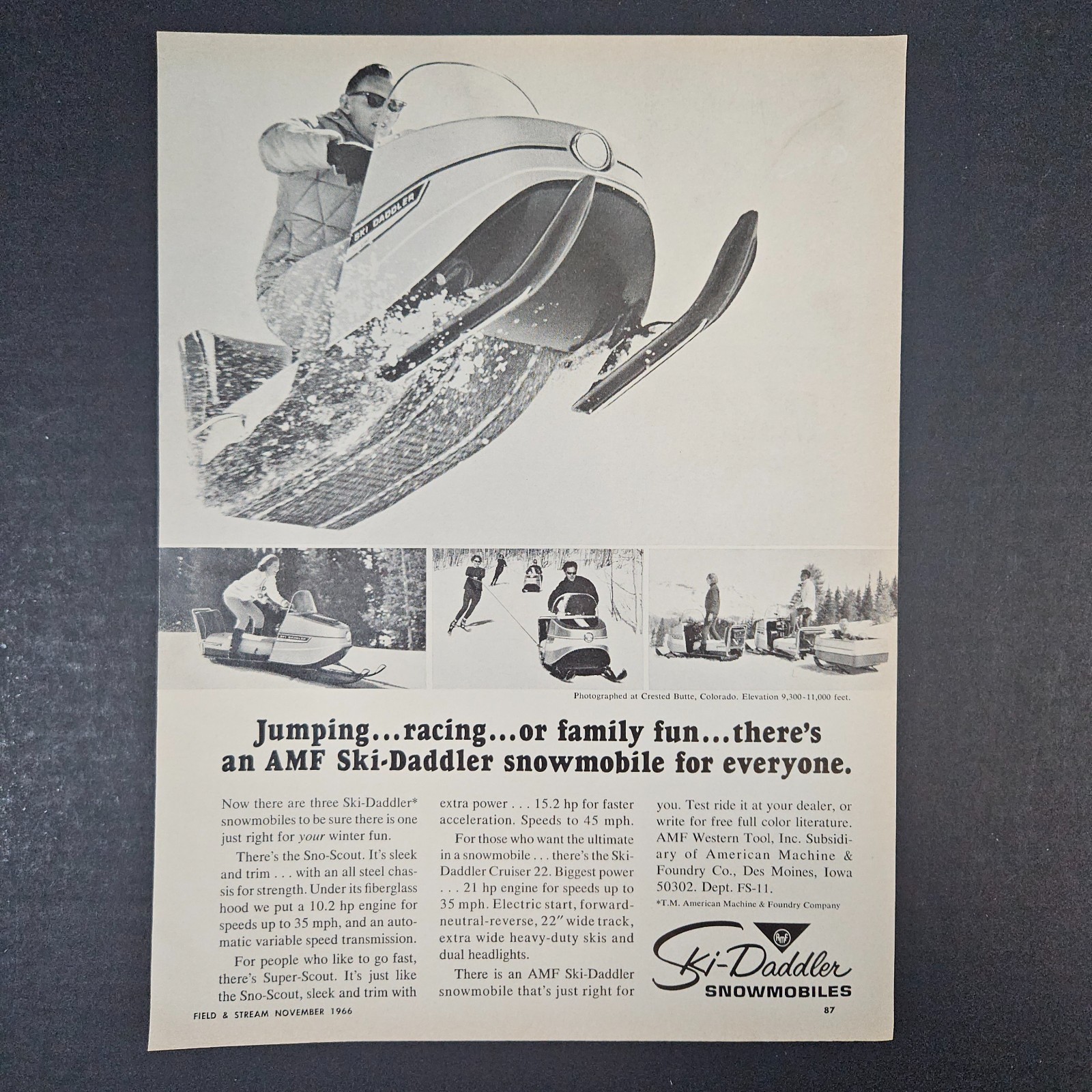 1966 AMF Ski-Daddler Snowmobiles Sno-Scout Vintage Print Ad Des Moines IA Shop 1966 AMF Ski-Daddler Snowmobiles Sno-Scout Vintage Print Ad Des Moines IA Shop