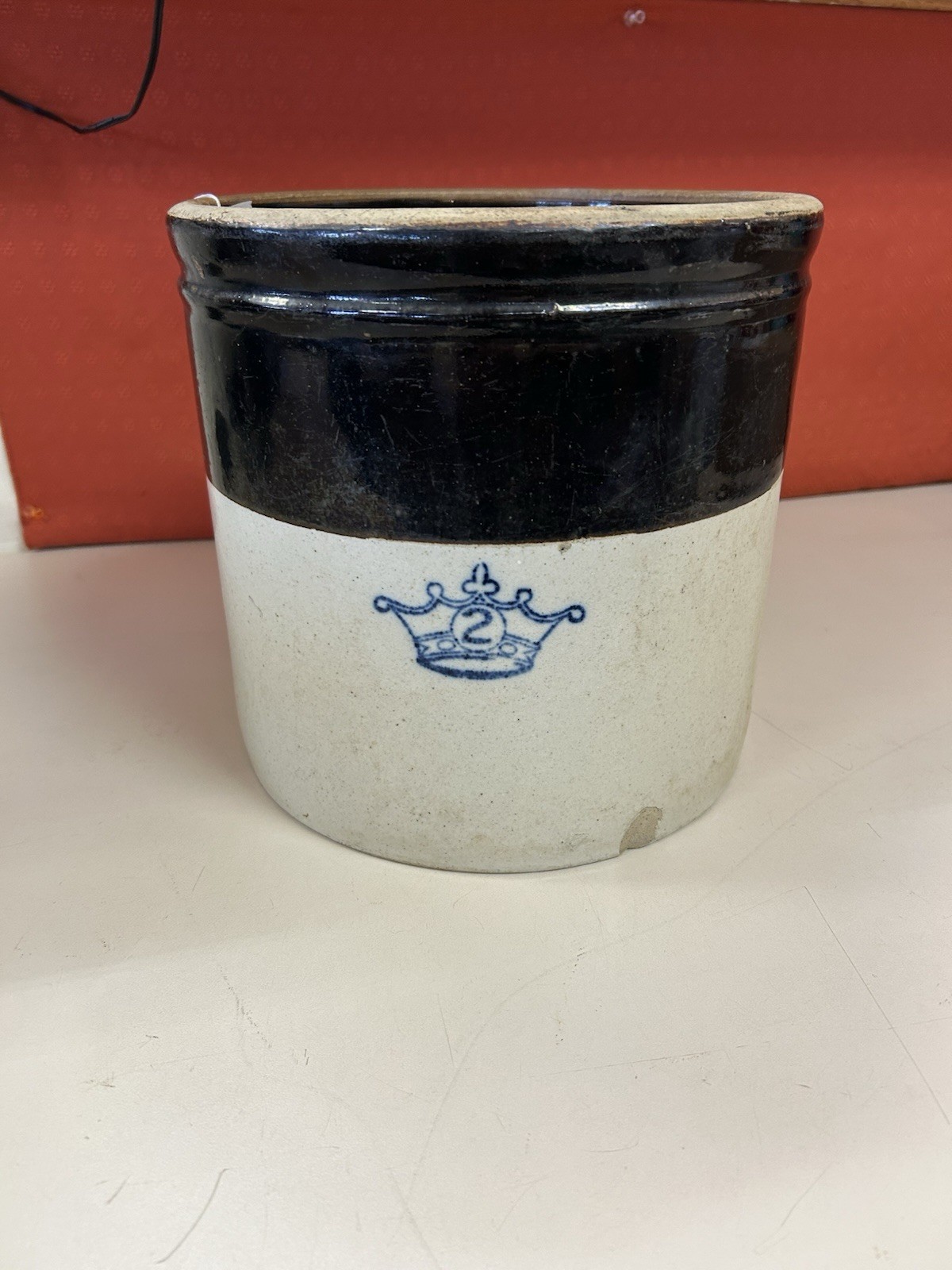 Vintage 2 Gallon Blue Crown Crock ( Crown) ROBINSON RANSBOTTOM Stoneware 9”