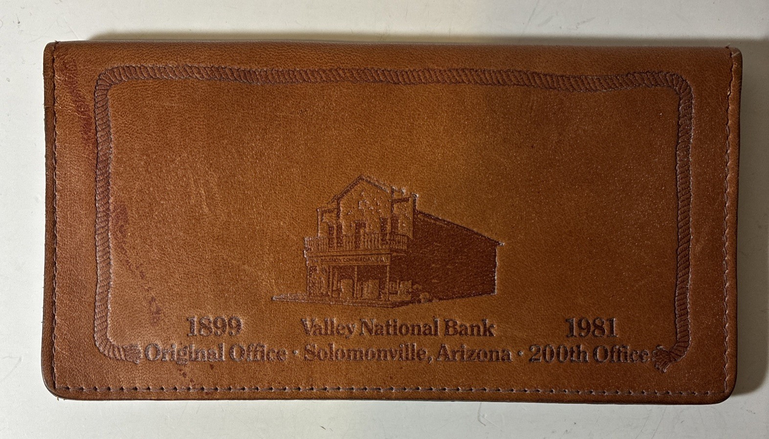 Vtg 1981 Leather Checkbook Valley National Bank Solomonville , Arizona 7 X 3.5”