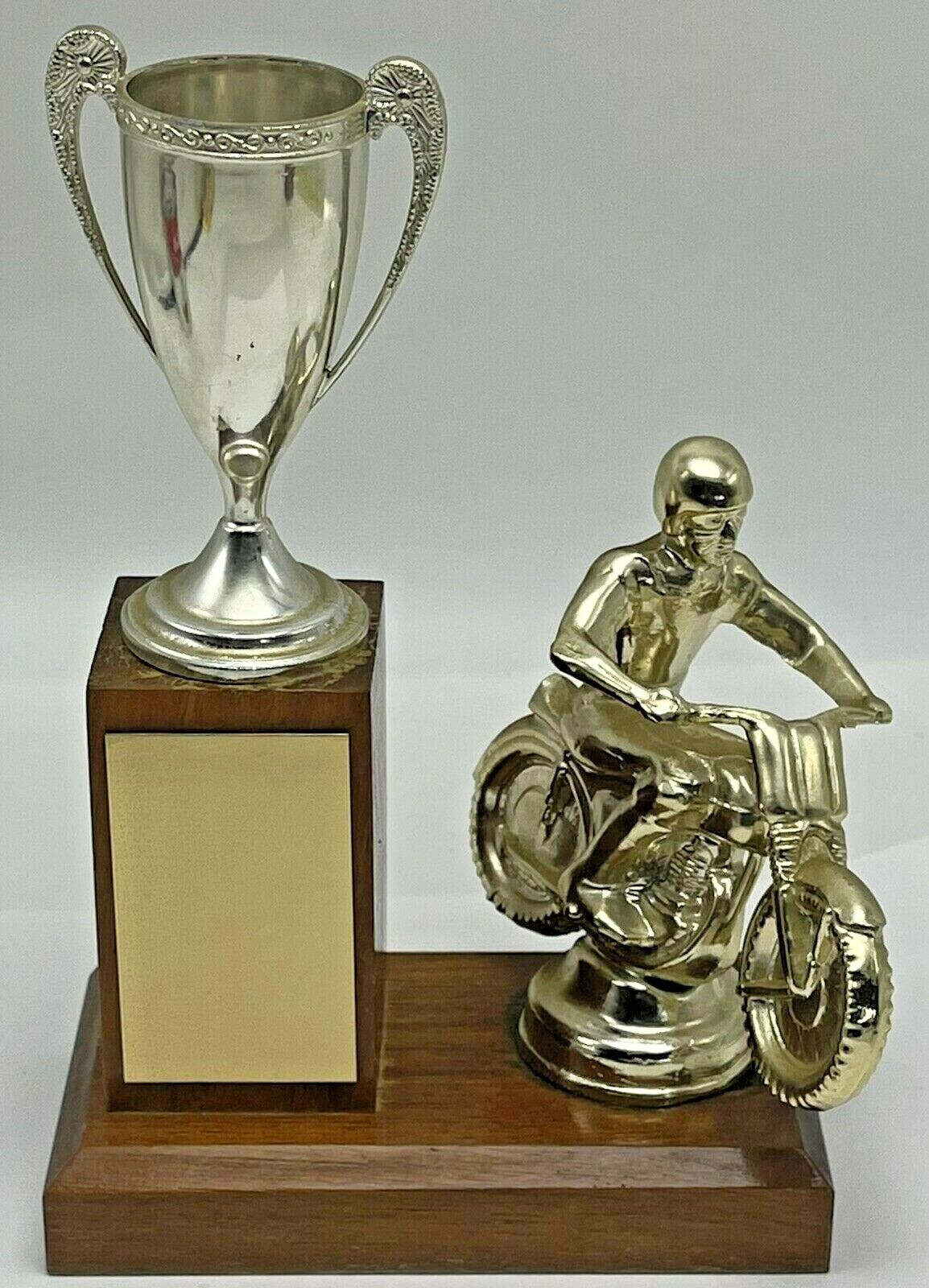 Vintage Old Motorcycle Racing Trophy Harley Indian Loving Cup Wooden Base