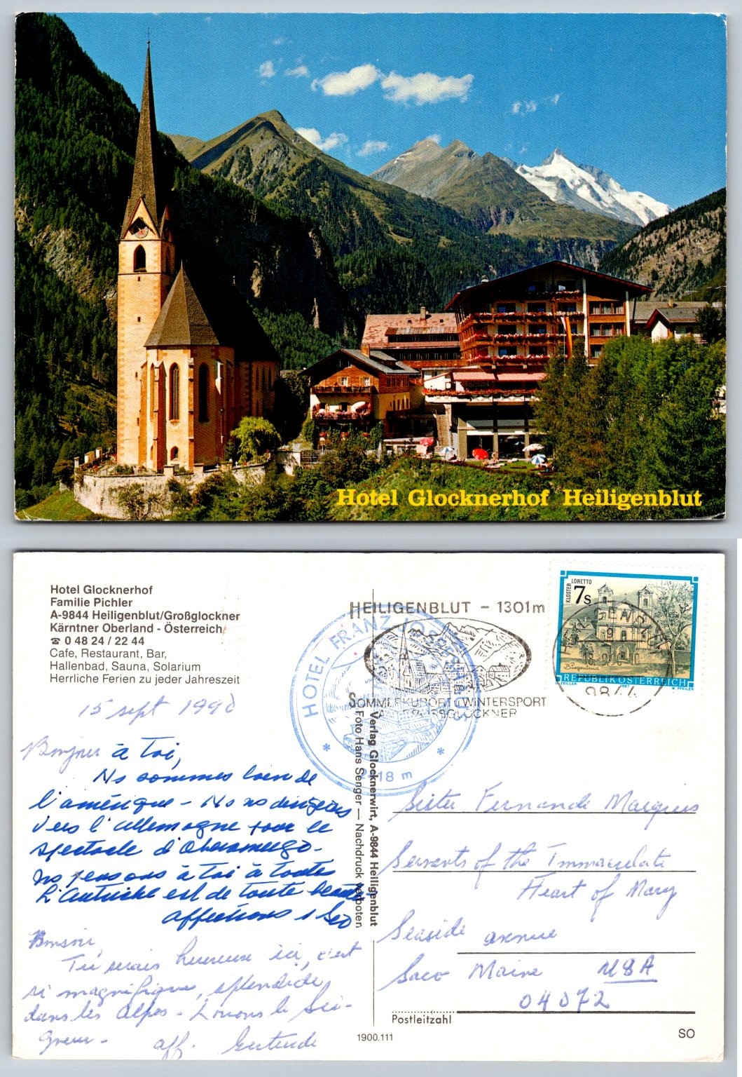Heiligenblut Austria Postcard Hotel Glocknerhof Alps Church 1990 Posted