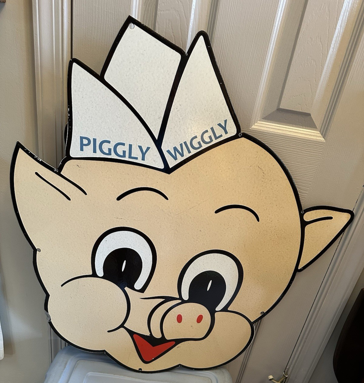 Piggly Wiggly Porcelain Enamel Pig Face Sign