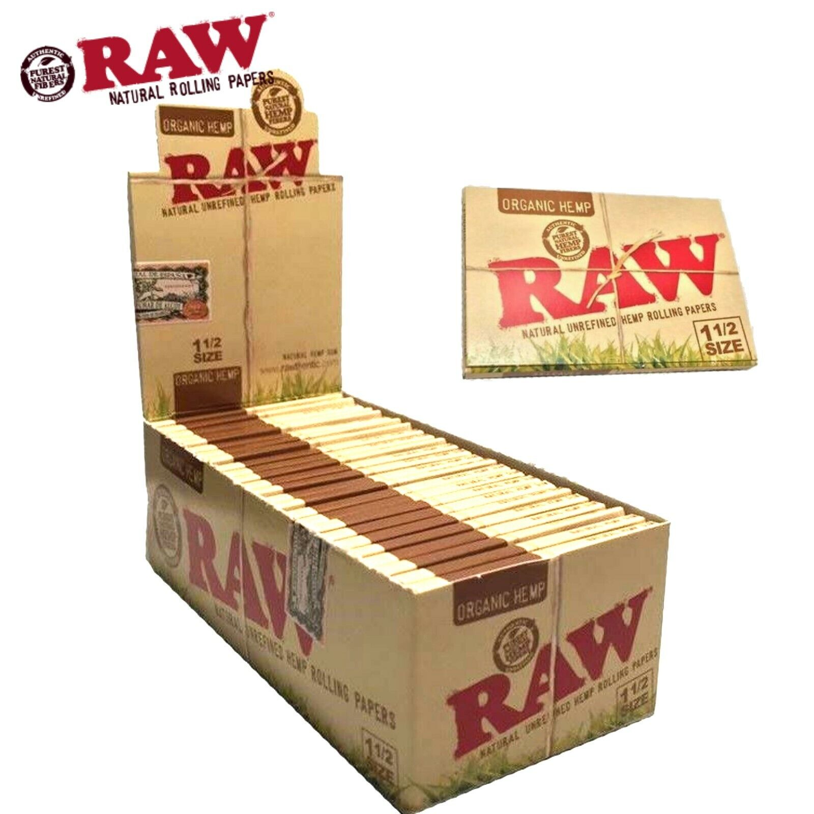 RAW Organic Hemp Natural 1.5 1 1/2 Rolling Papers 24 Packs  FULL BOX - 