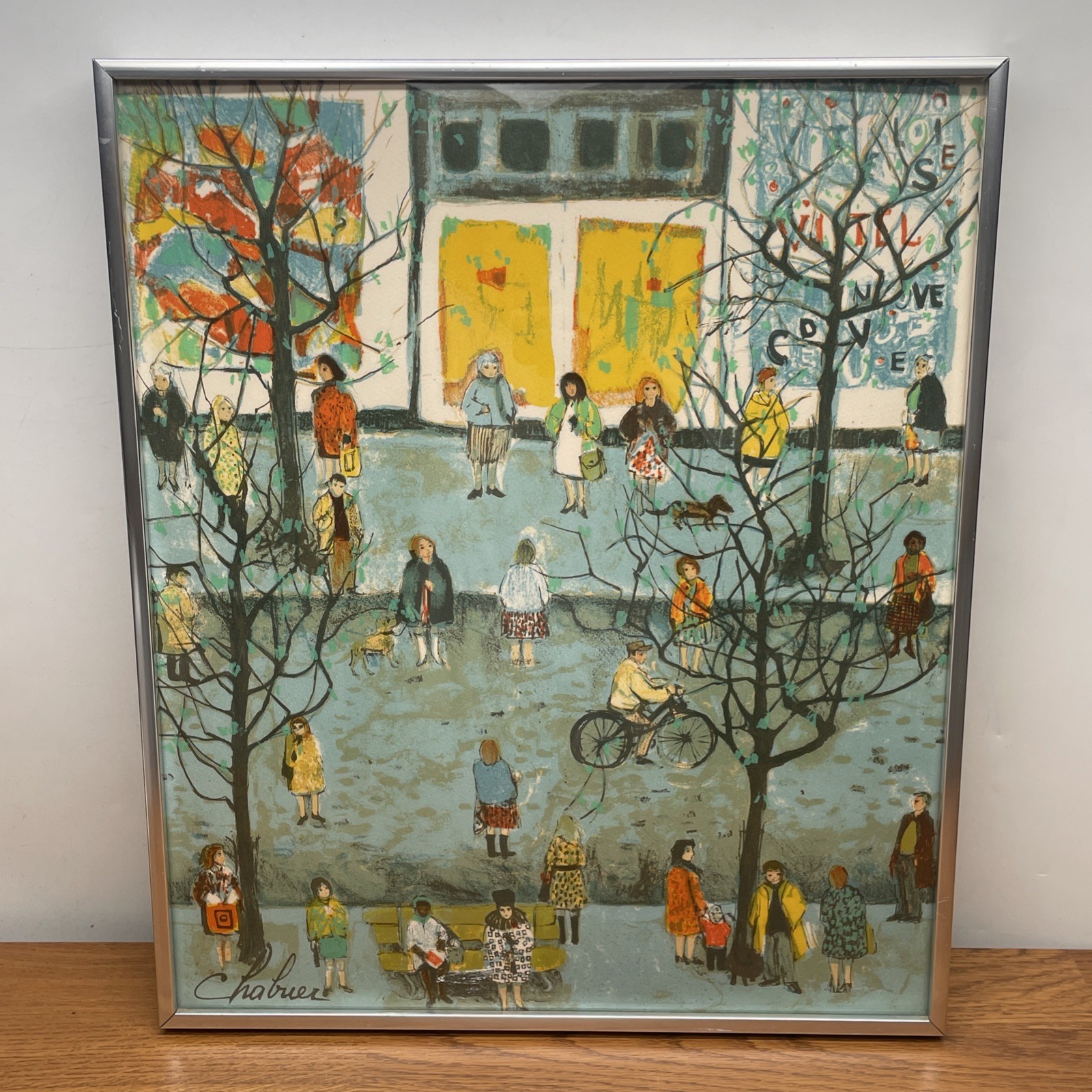 Vintage Nathalie Chabrier French Art print Litho Paris Spring Street 15x18 Frame