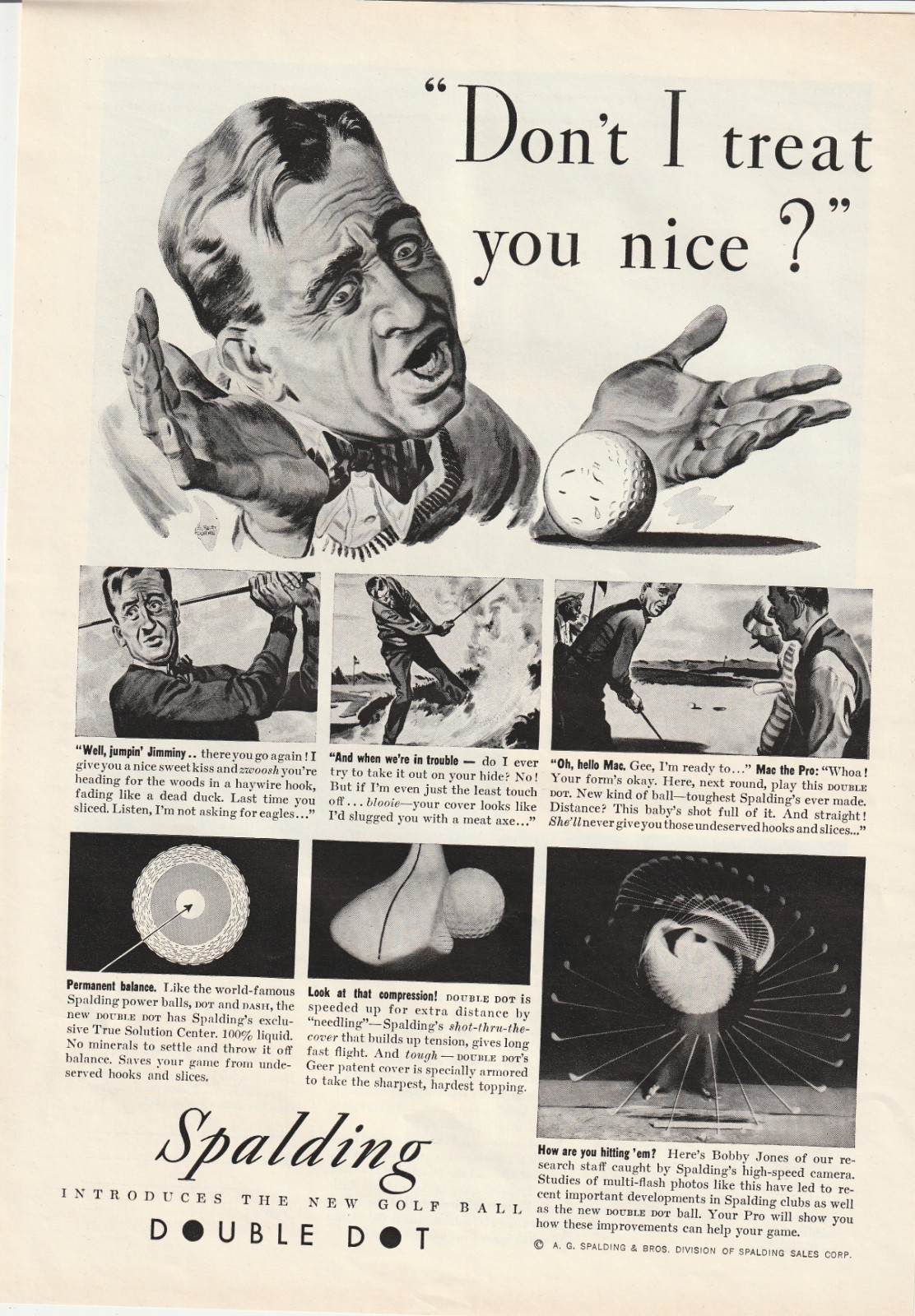 1940 Spalding Double Dot Golf Balls Vintage Ad dont I treat you nice AD495