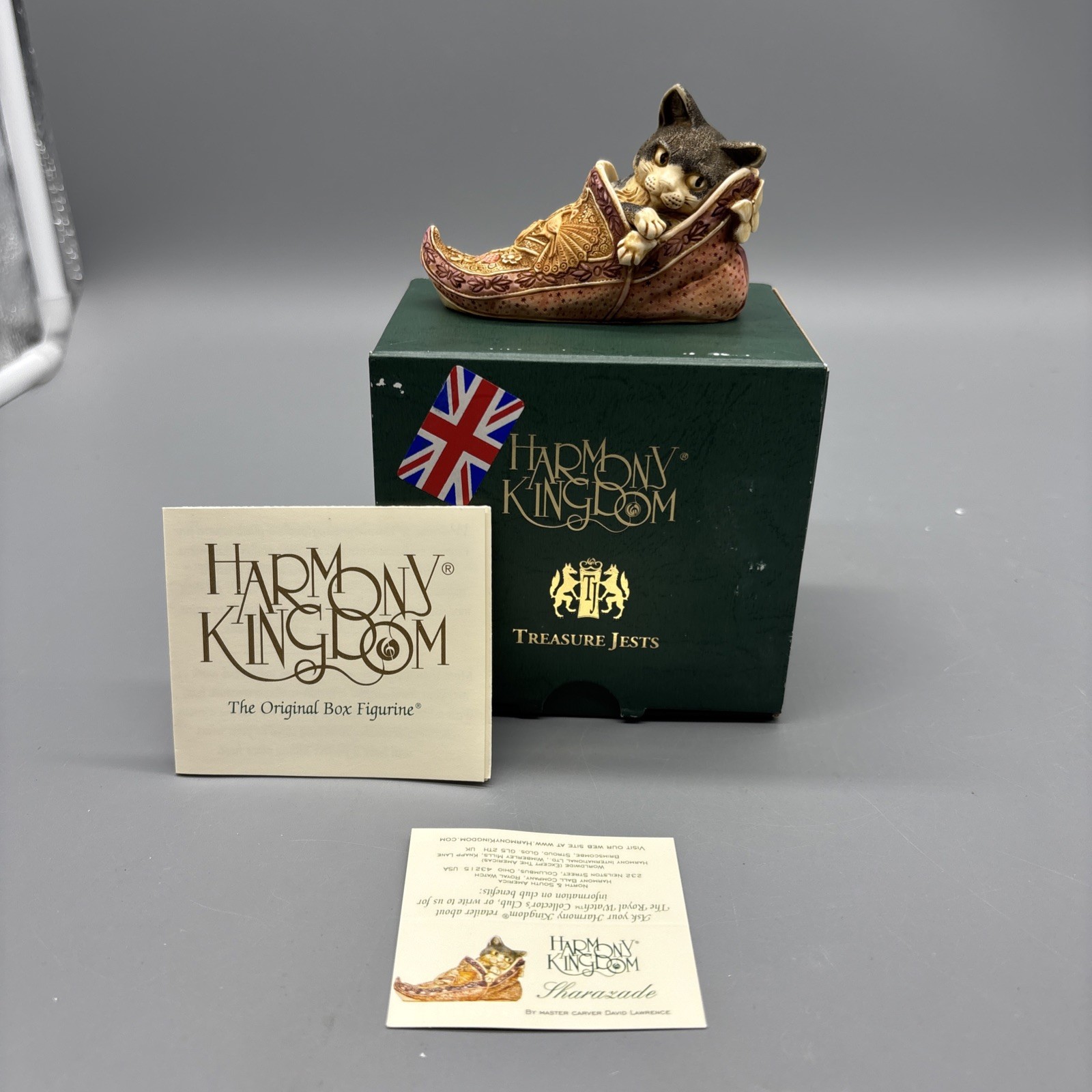 Harmony Kingdom Sharazade Cat in Slipper UK Made Marble Resin Box Signed #5/3600 Harmony Kingdom Sharazade Cat in Slipper UK Made Marble Resin Box Signed #5/3600