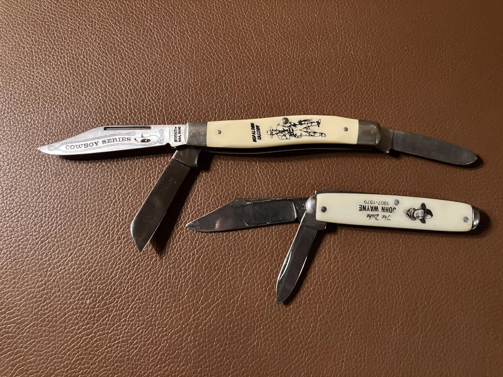 Vintage Schrade USA Scrimshaw Cowboy Hopalong Cassidy John Wayne Pocket Knife