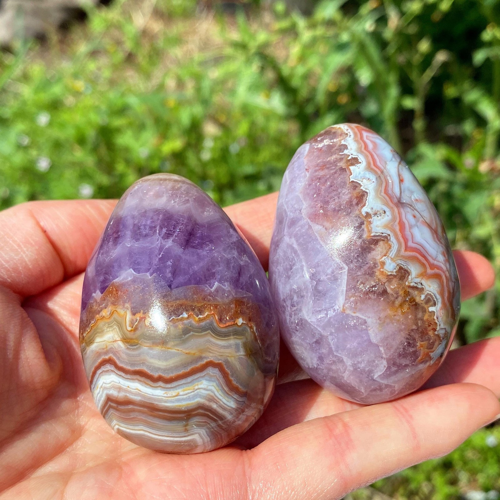 Polished Amethyst & Crazy Lace Agate Crystal Egg Quartz Craft Healing Decor Gift
