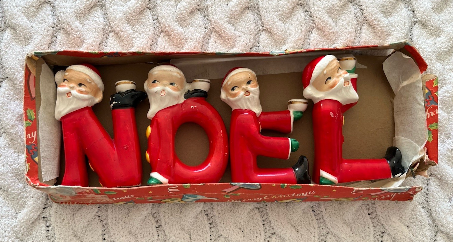 Vtg Christmas Relco Santa “NOEL” Letter Candle Holders Japan 50s 60s Kitschy HTF