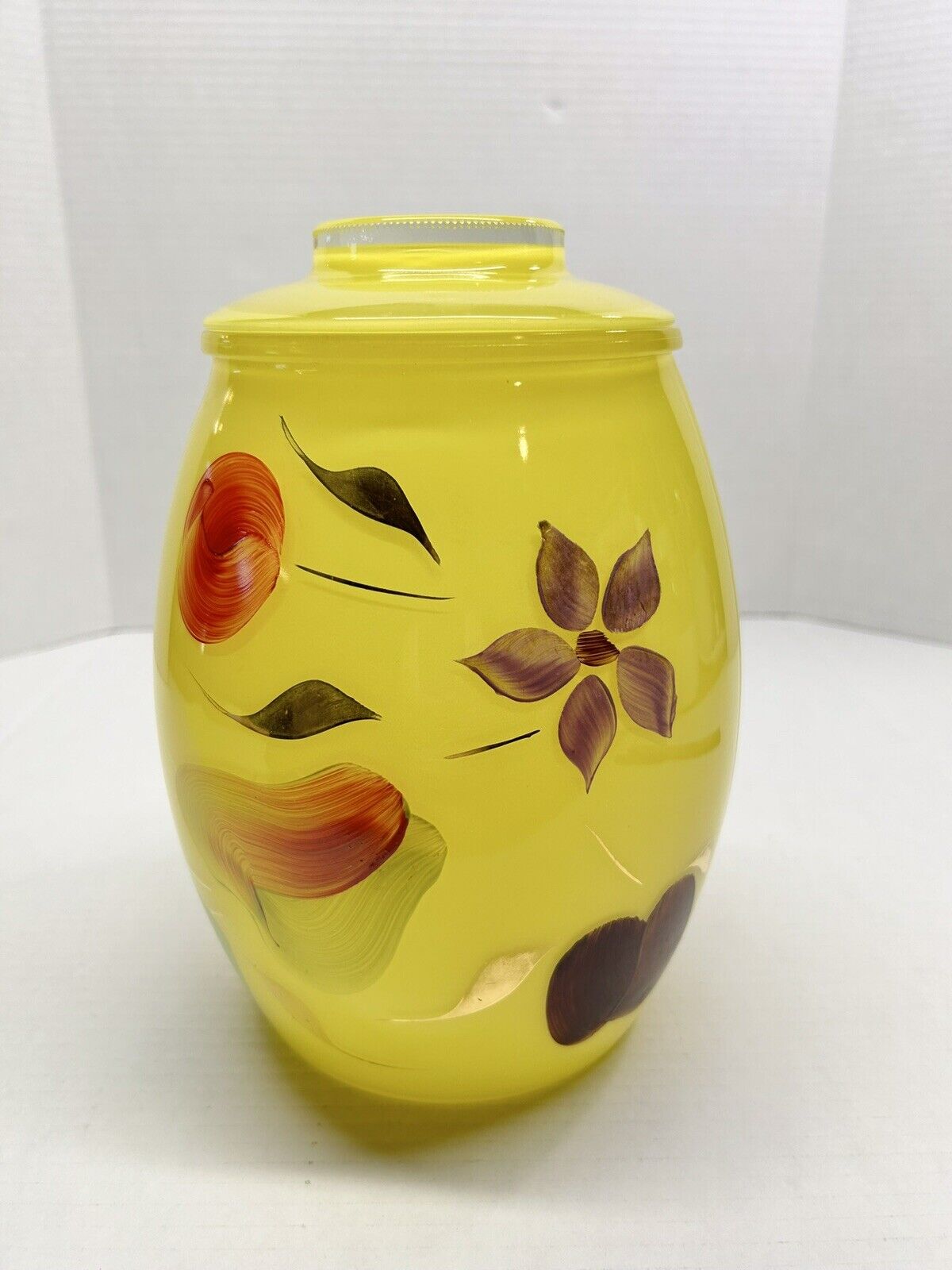 Vintage Bartlett Collins Gay Fad Yellow Glass Fruit Flowers Cookie Jar Canister