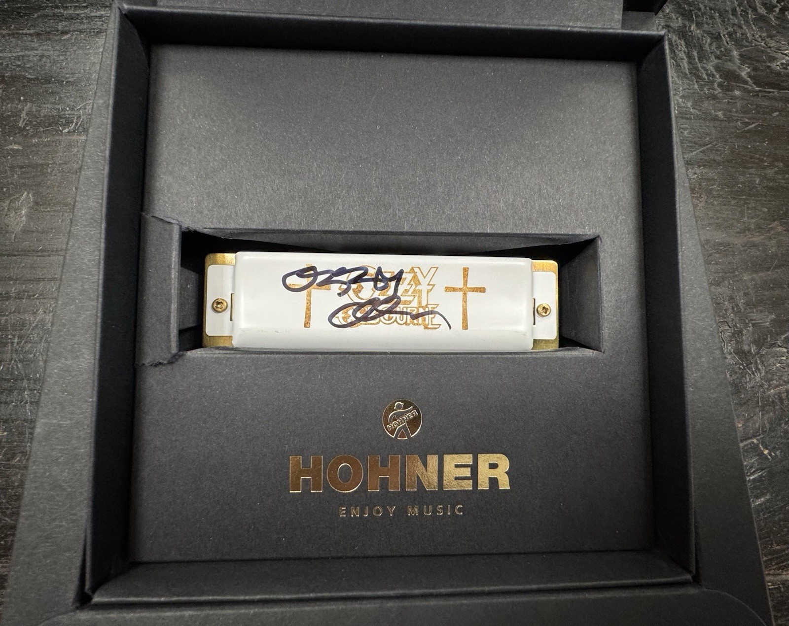 Ozzy Osbourne (Very RARE) Golden Ticket Hohner Harmonica.. Signed & Played