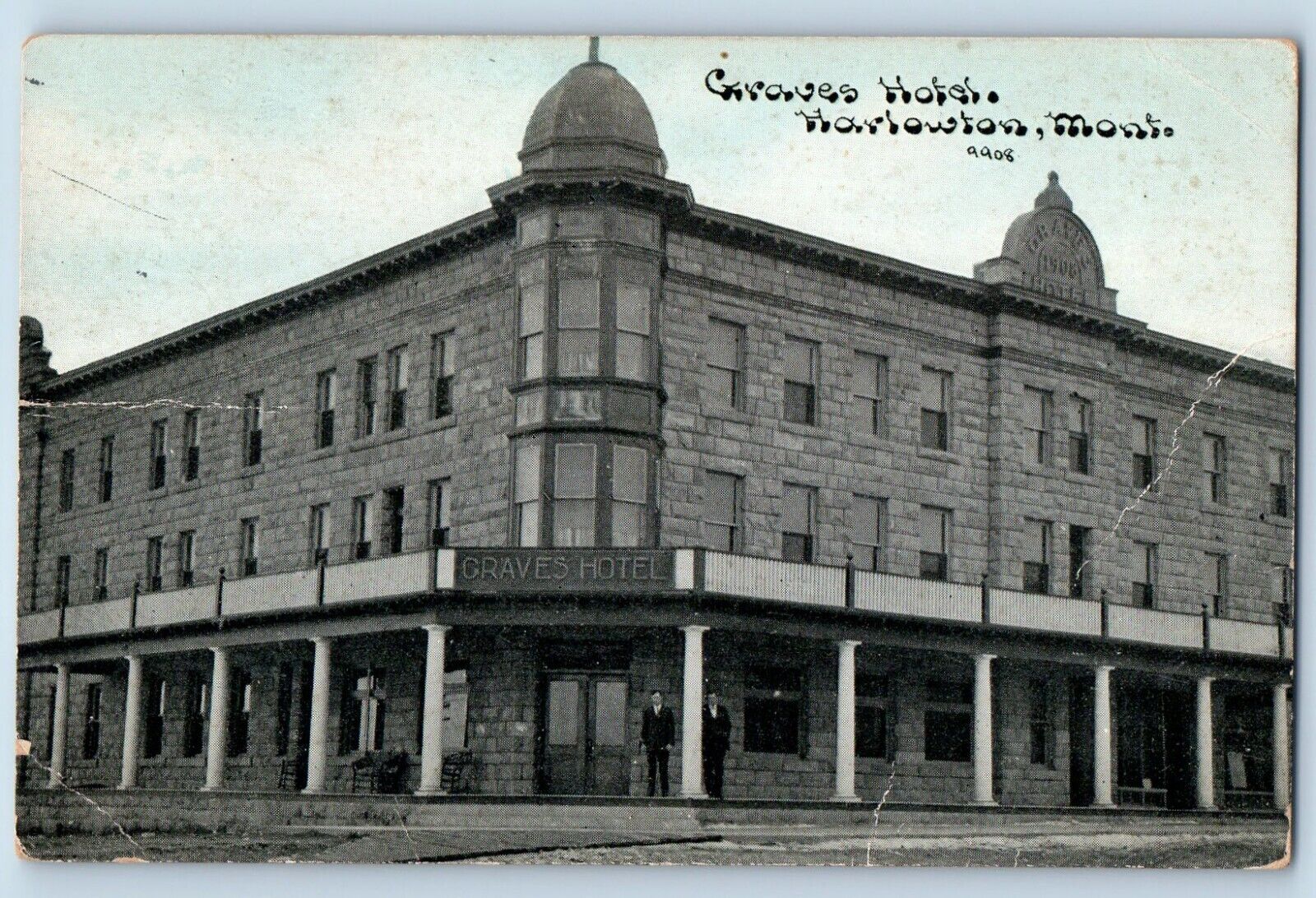 Harlowton Montana Postcard Graves Hotel Exterior Building 1915 Vintage Antique