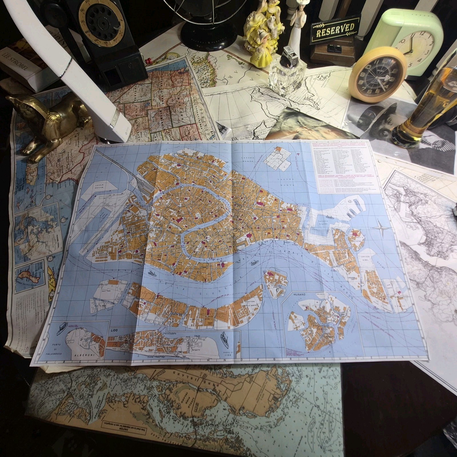 Vintage Venice Italy Fold Out Tourist Street Map Murano Canals Travel Souvenir