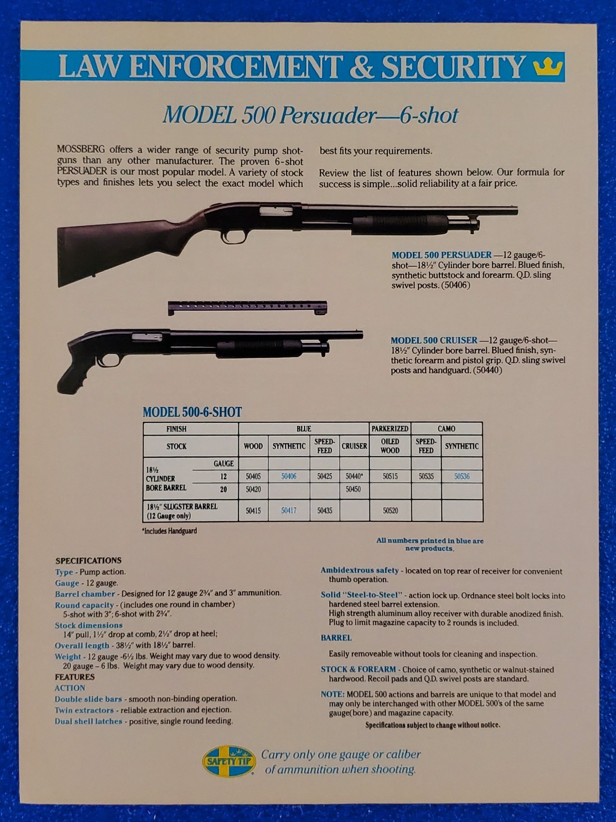 1988 MOSSBERG MODEL 500 PERSUADER 6 SHOT SHOTGUN ORIGINAL FIREARM / GUN PRINT AD