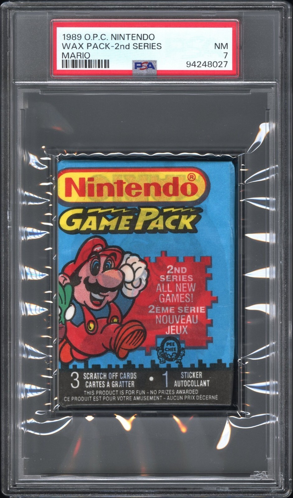 1989 O-PEE-CHEE OPC NINTENDO GAMEPACK SERIES 2 UNOPENED WAX PACK MARIO PSA 7