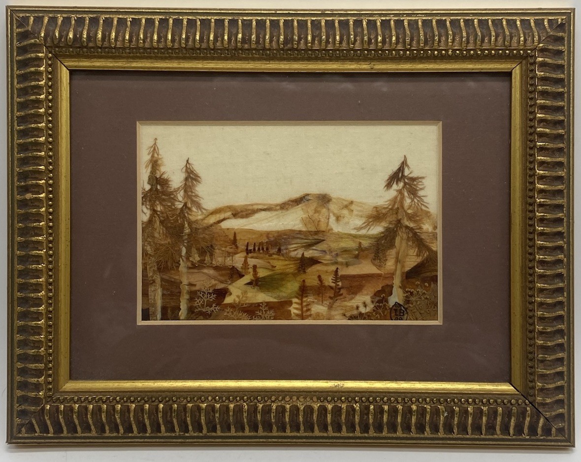 Vtg Japanese Pressed Nature Art Landscape Mountains Signed 9x6” ~Rice Paper