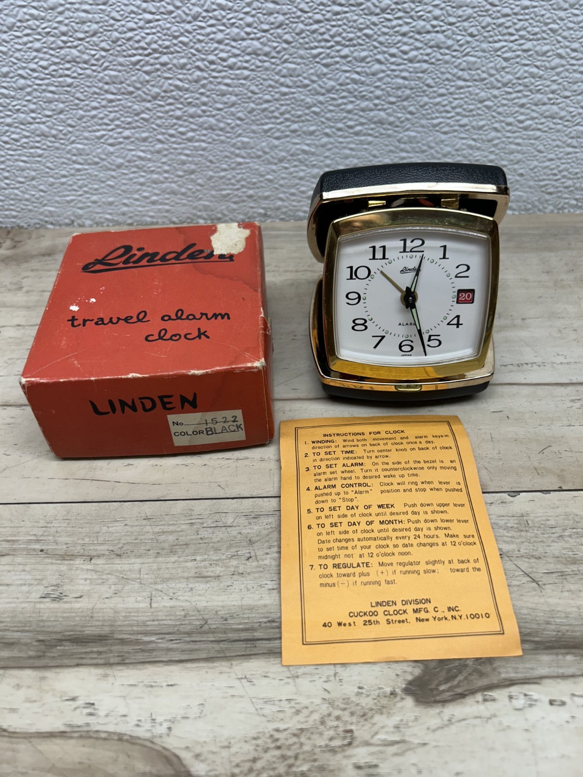 1970s Linden Travel Mechanical Alarm Clock With Date Folding Case Made In Japan