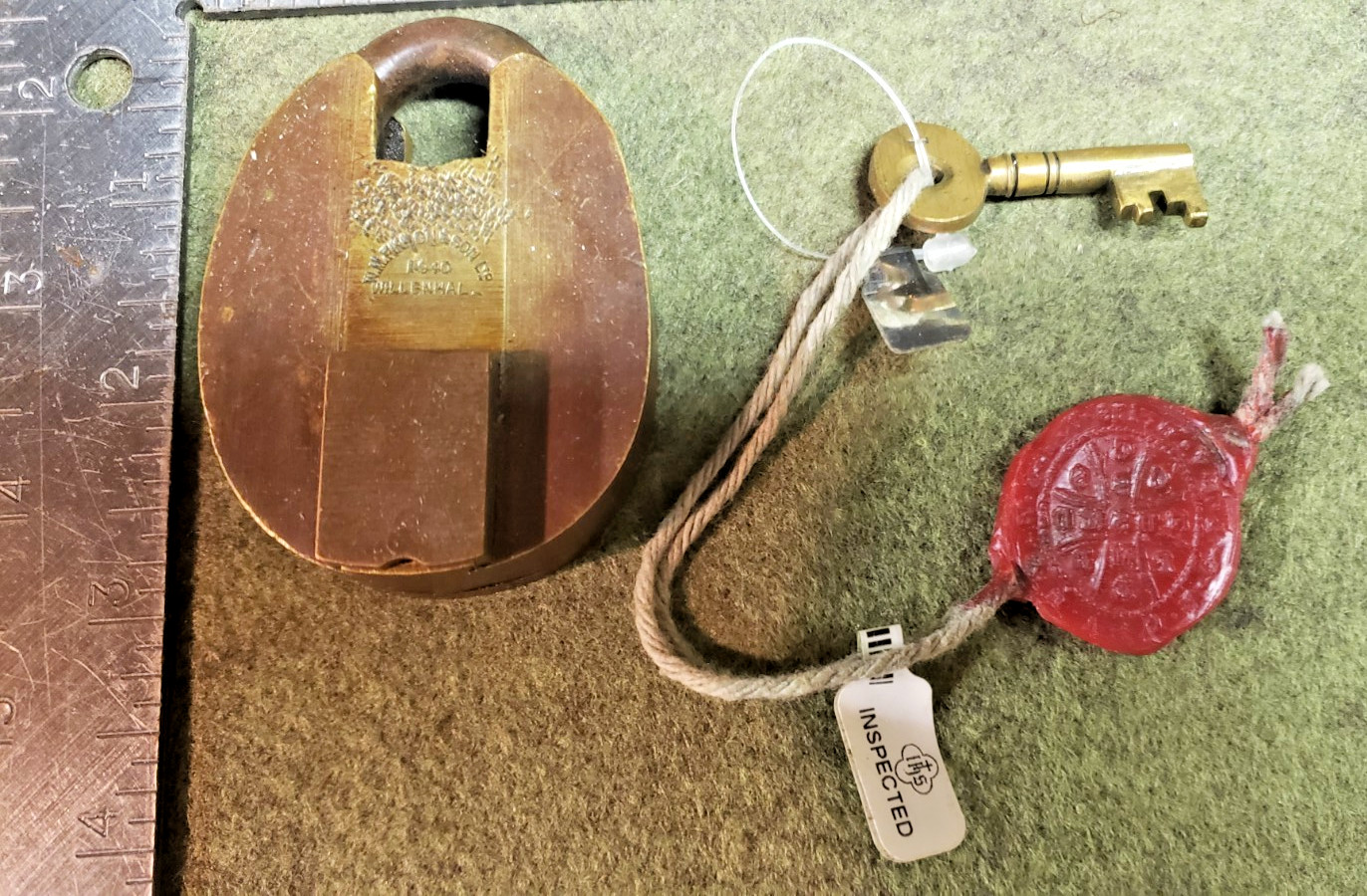 Antique Brass Padlock With Working Key From A Monastery