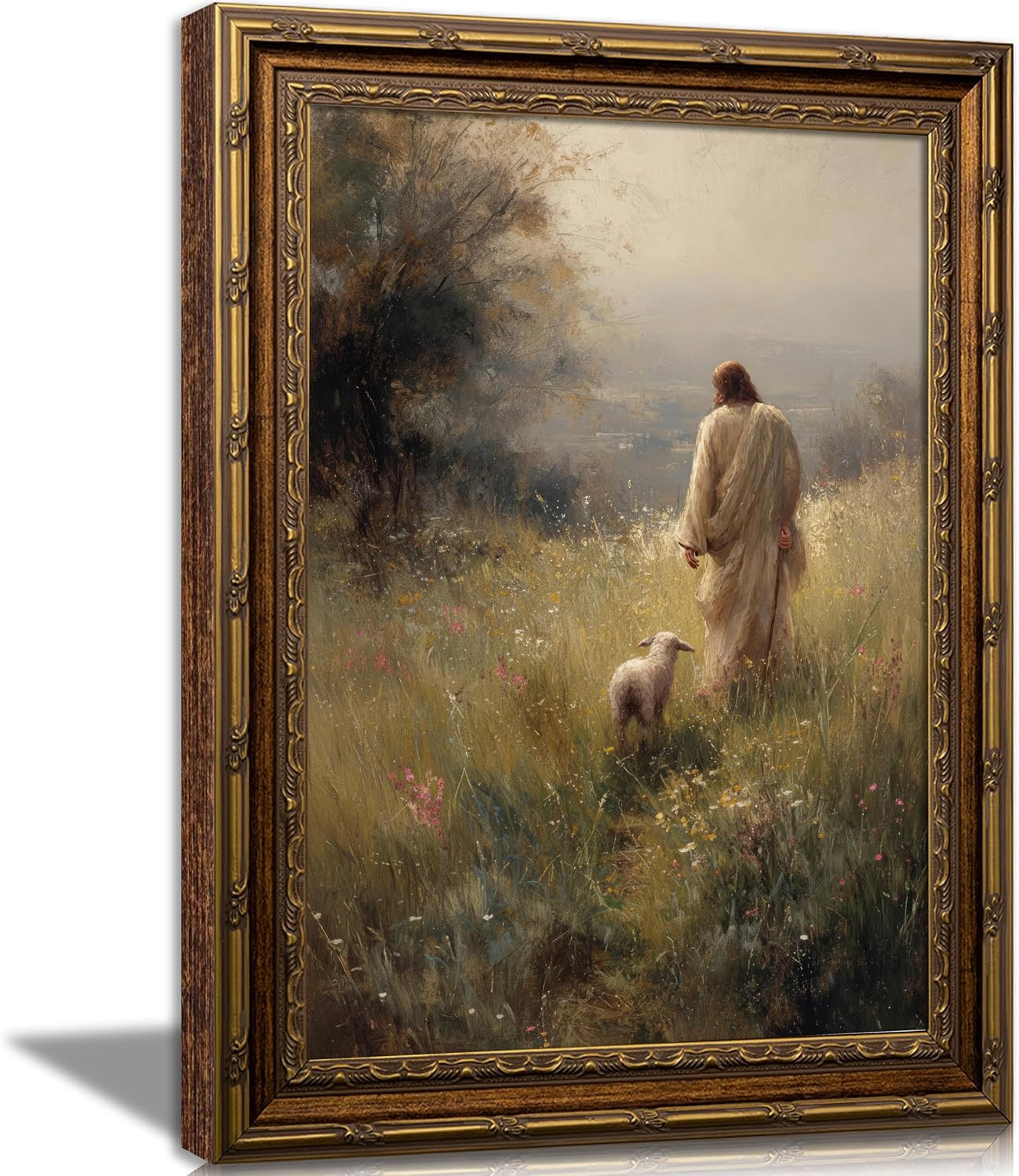 The Lost Sheep Jesus Canvas Print Vintage Gold Framed,Painting for Home & Church The Lost Sheep Jesus Canvas Print Vintage Gold Framed,Painting for Home & Church