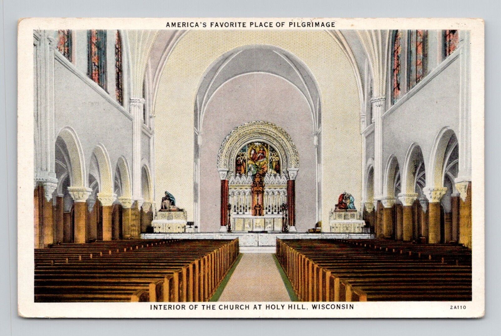 Postcard Church at Holy Hill Hubertus Wisconsin, Vintage F14