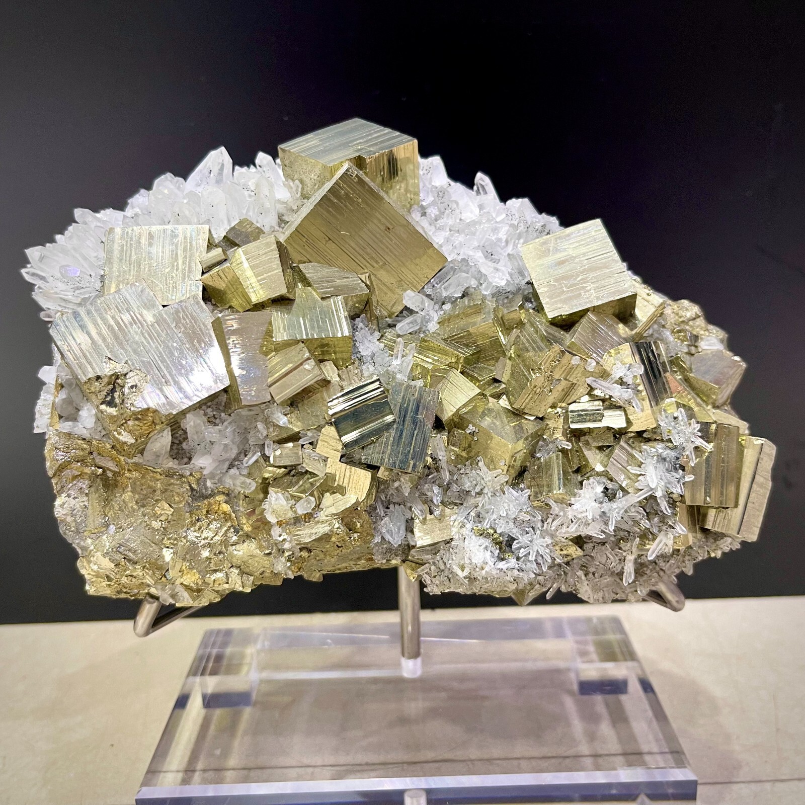 14.8LB Natural High quality chalcopyrite cluster Quartz Crystal Mineral+stand