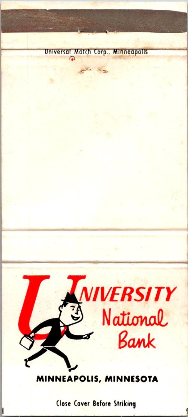 University National Bank Minneapolis MN Vintage Matchbook Cover 5M28-3