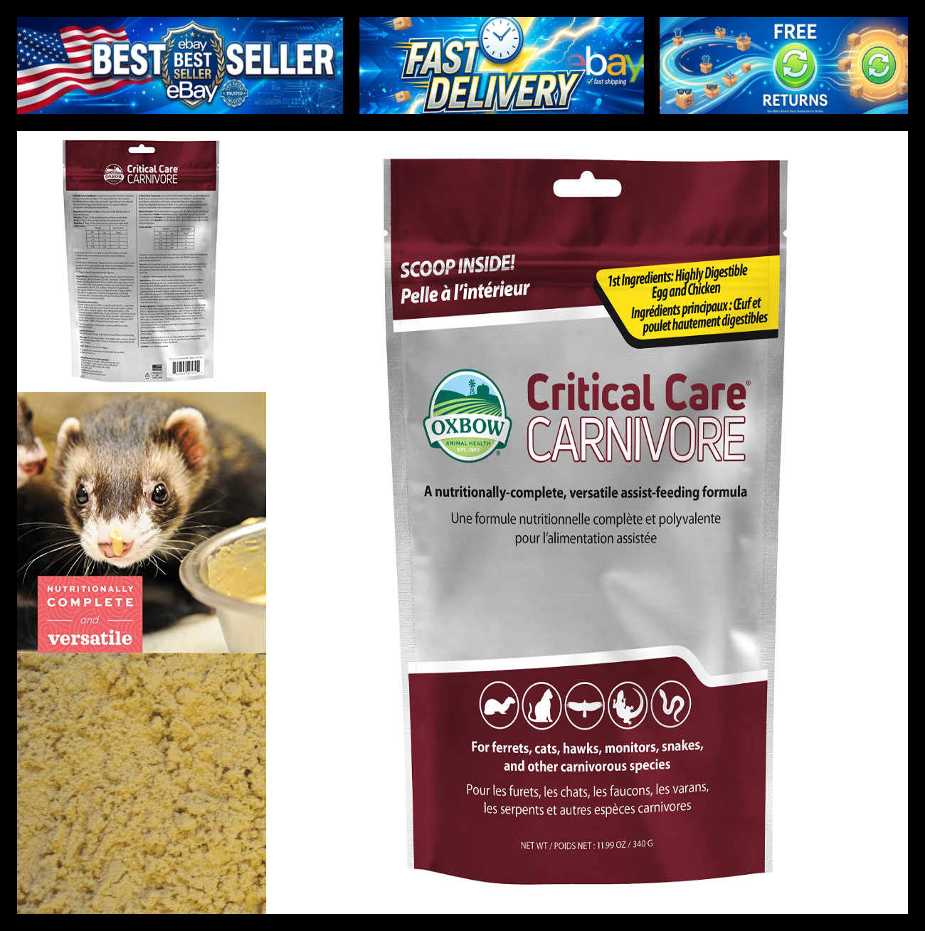 Oxbow Critical Care Carnivore, Recovery Food for Cats & Ferrets, 340 g