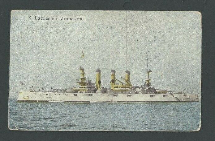 Ca 1907 PPC US Battleship Minnesota 1907 Decommissioned 1921 Sole For Scrap Used