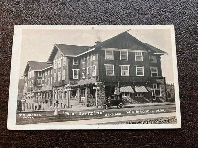 RPPC Bend Oregon Street View at Pilot Butte Inn Advertising early 1900s