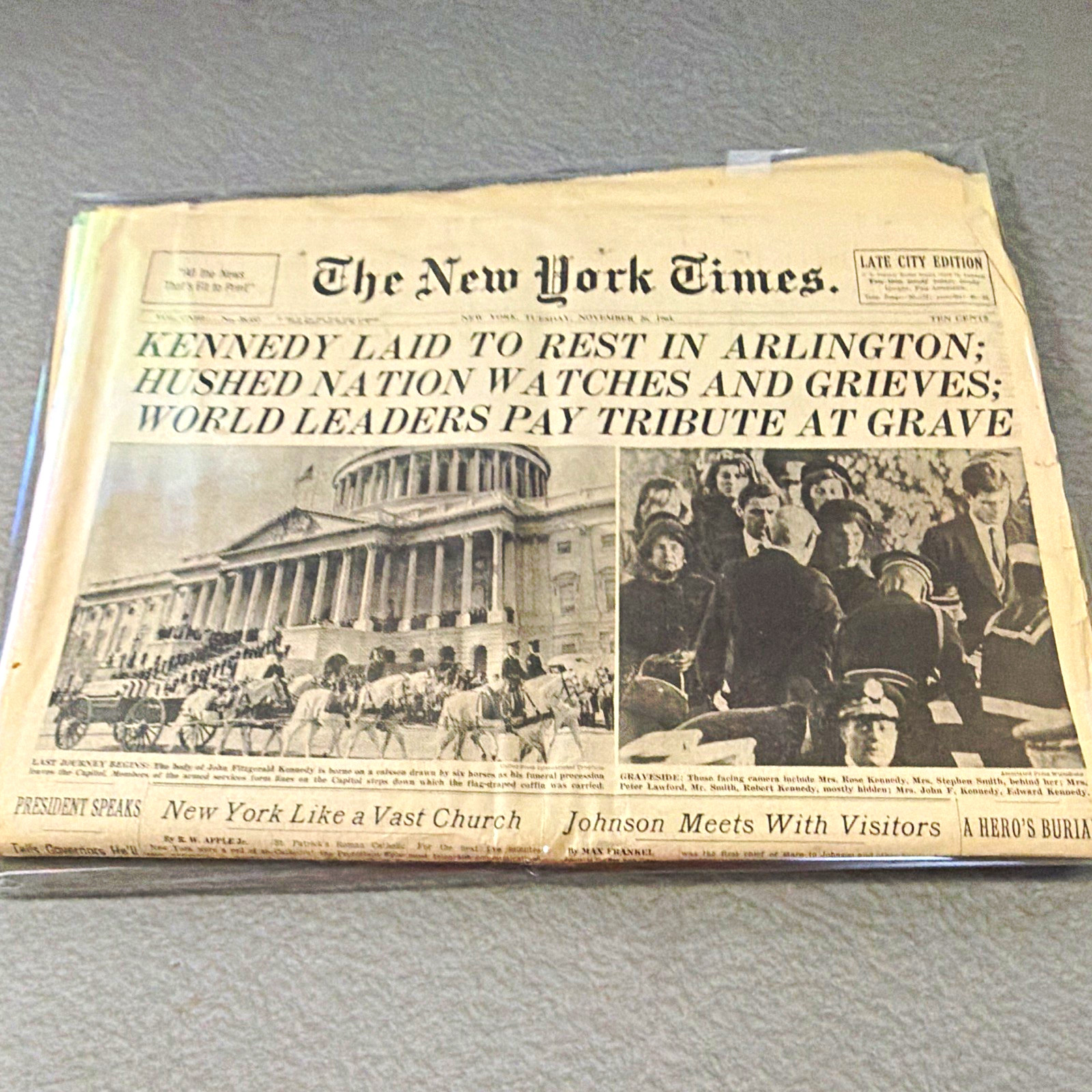 Vintage Nov 26, 1963 New York Times “Kennedy Laid to Rest in Arlington” Complete