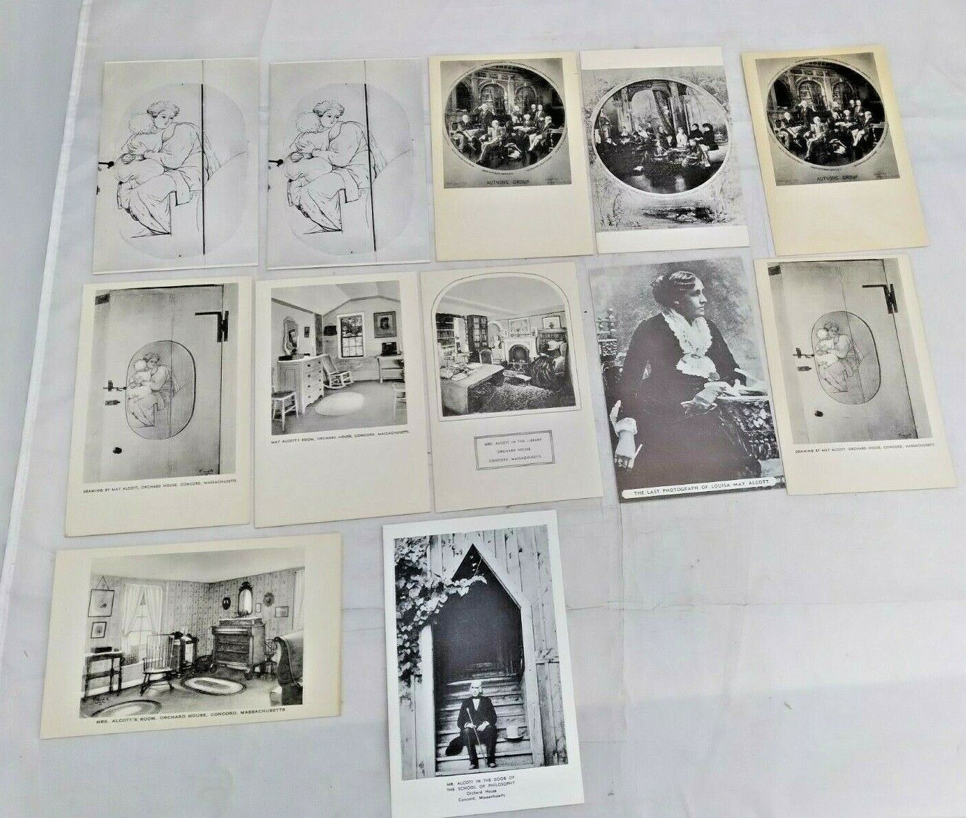 12 x Vtg Postcards Black & White Alcott House Concord Massachusettes
