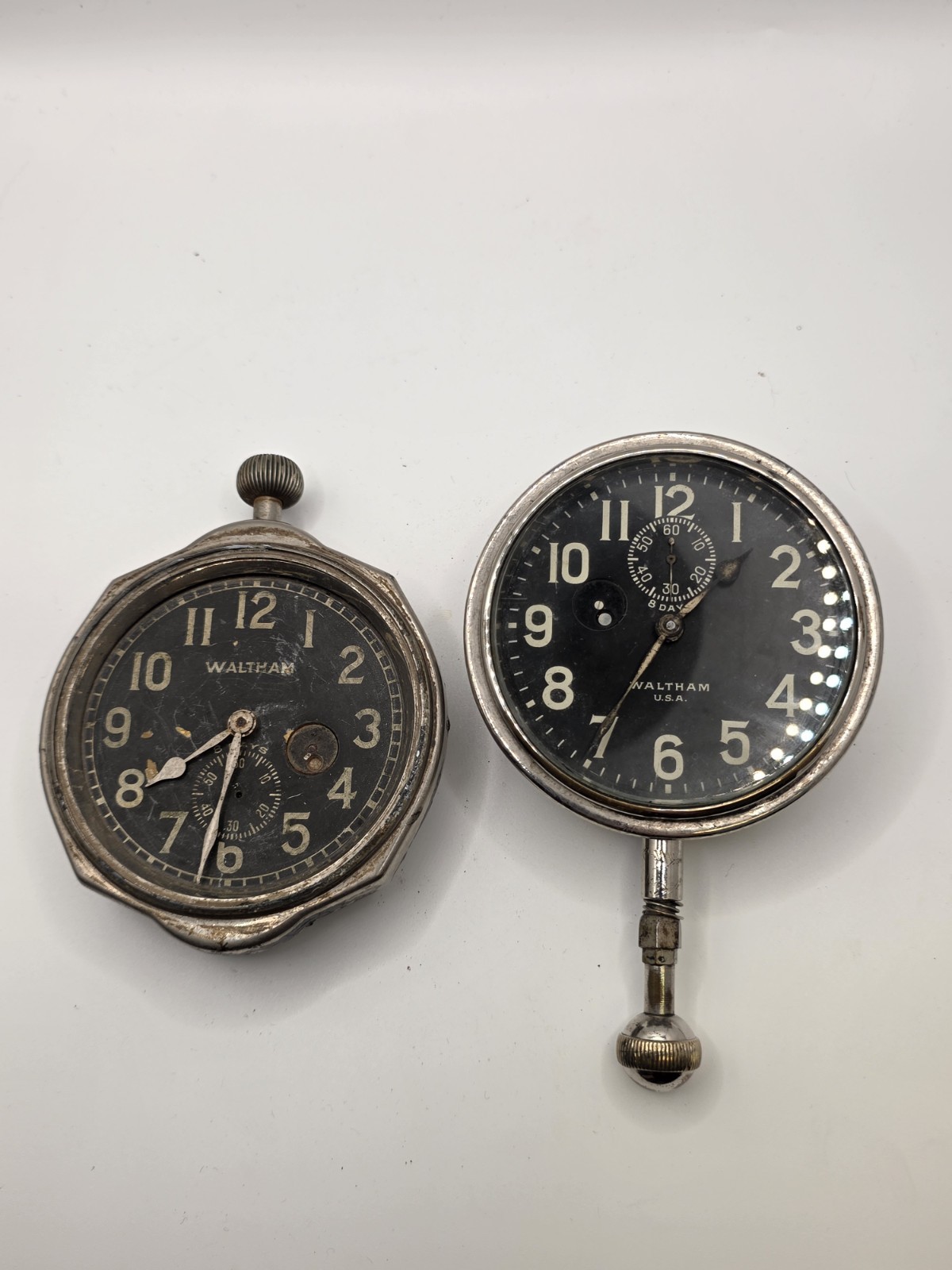 2 Waltham 8 day auto Clocks Vtg 1900\'s Running & Non Running Tinker Special