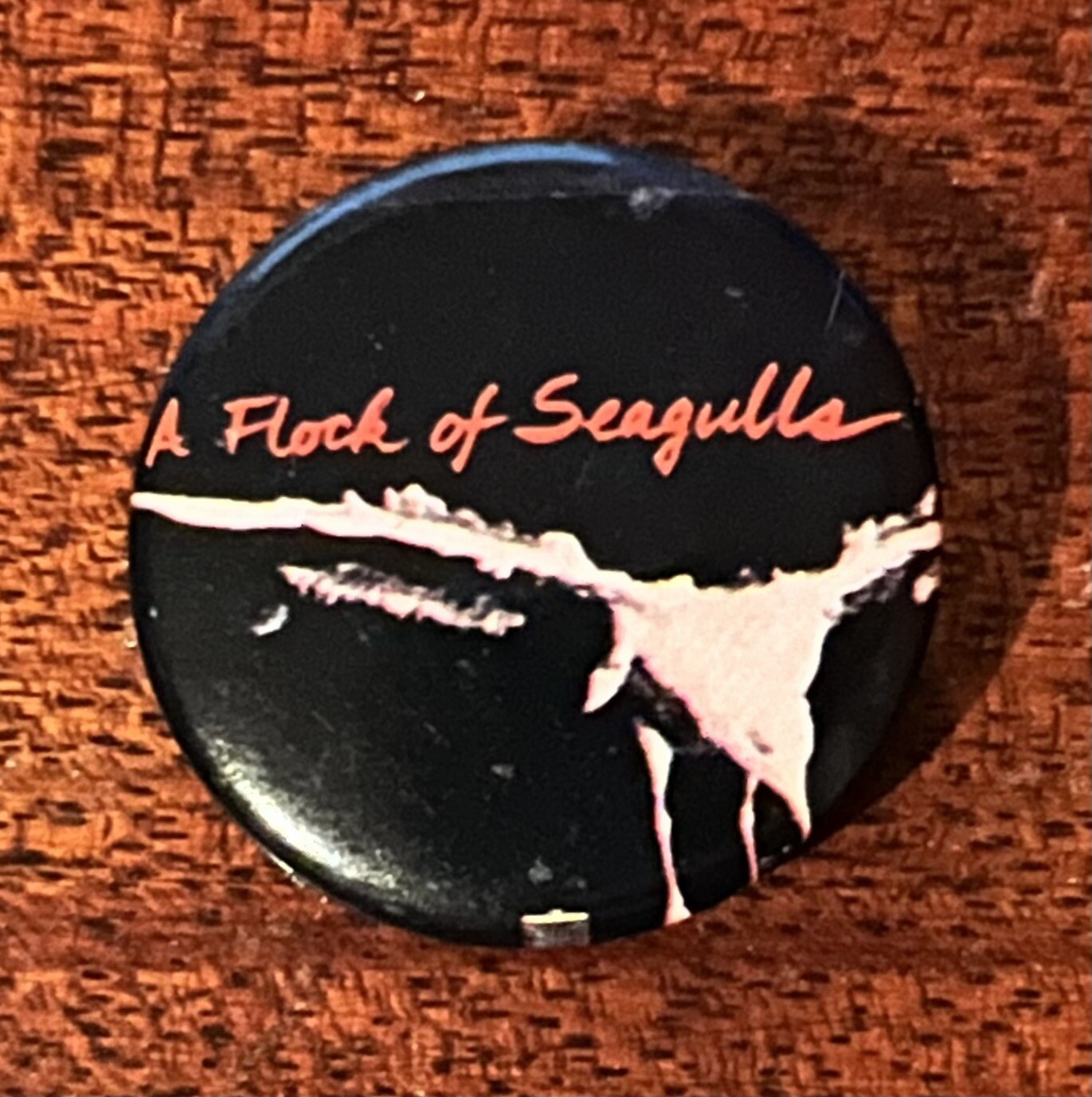 VTG 1982 A Flock of Seagulls Pinback Button New Wave Band Black Fuchsia Letters