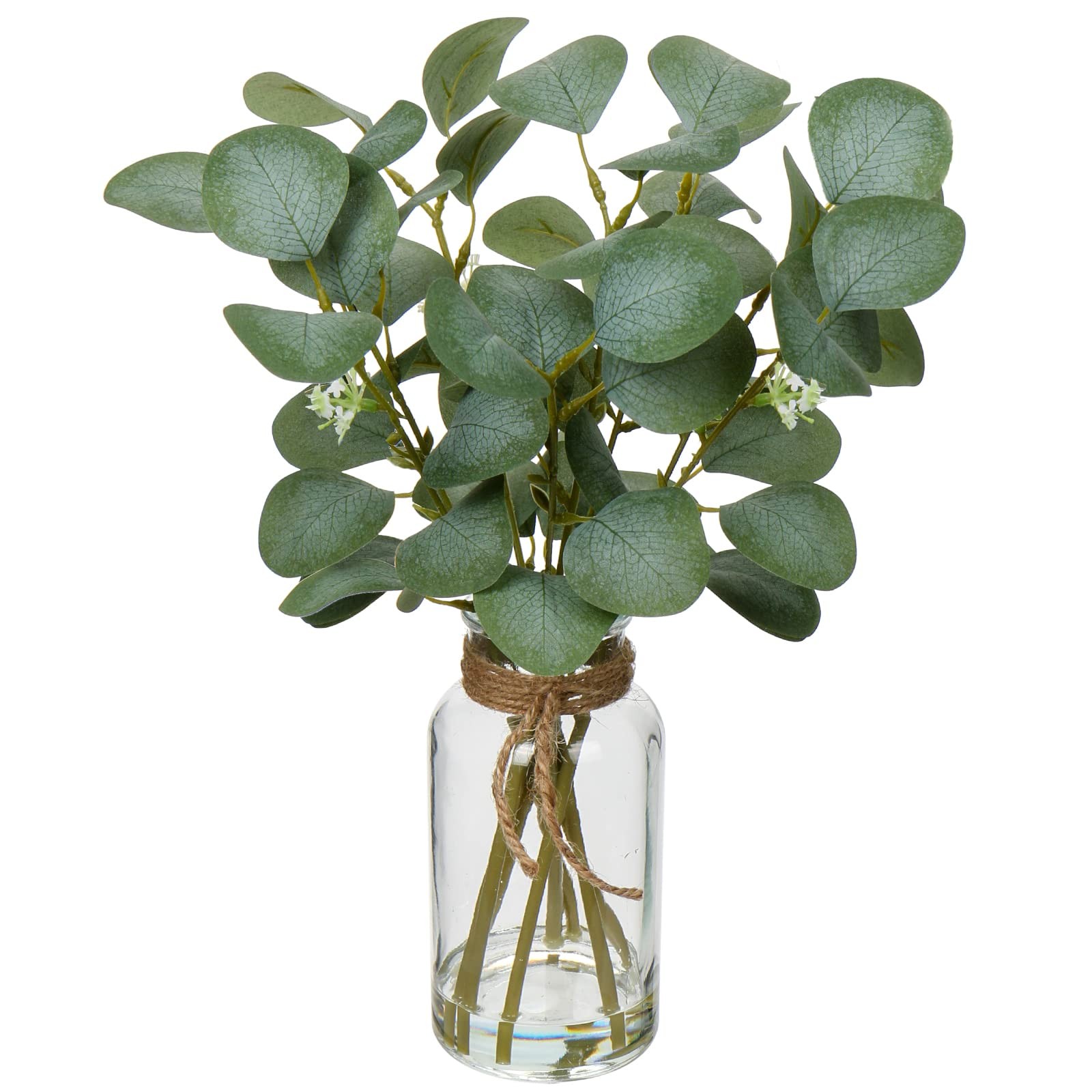 Briful Artificial Eucalyptus Stems in Glass Vase with Faux Water, 14\