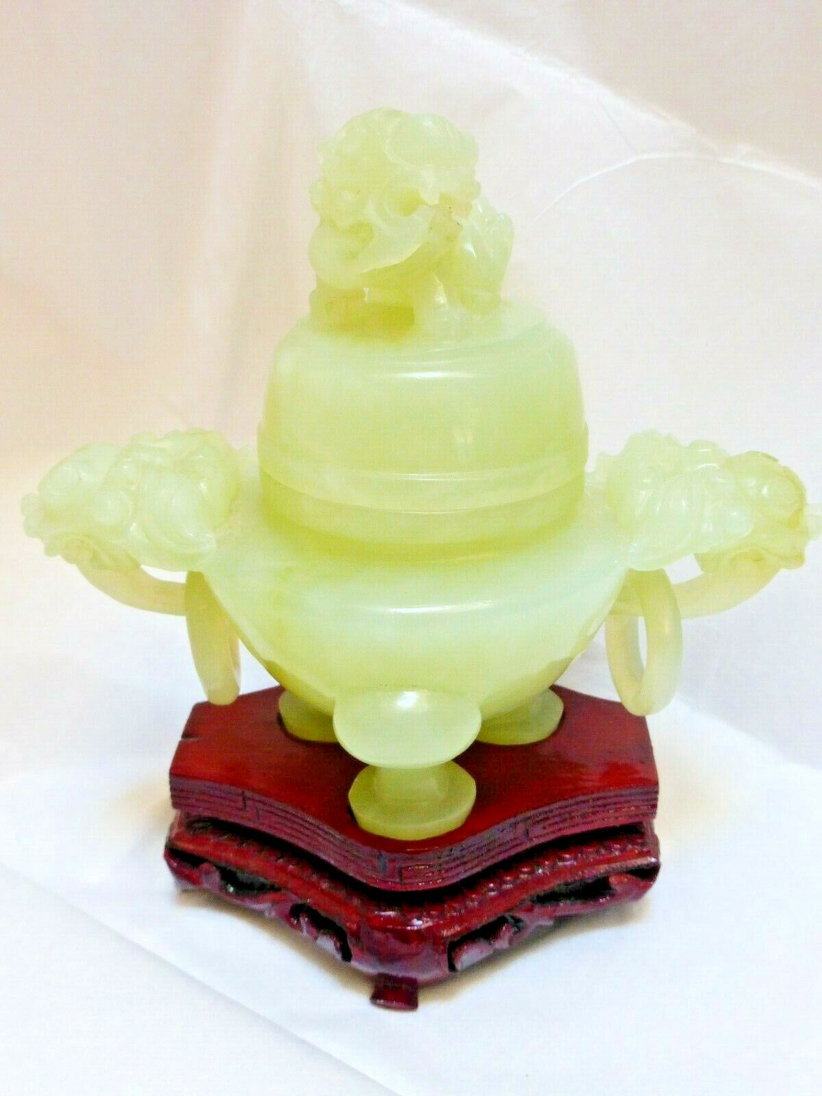 Chinese Carved 100% Natural Untreated Heitan Jade Top Lid Incense Burner