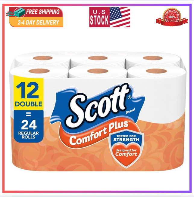 Scott Comfortplus Toilet Paper Septic Bath Unscented Safe Thick Tissue 12 Rolls