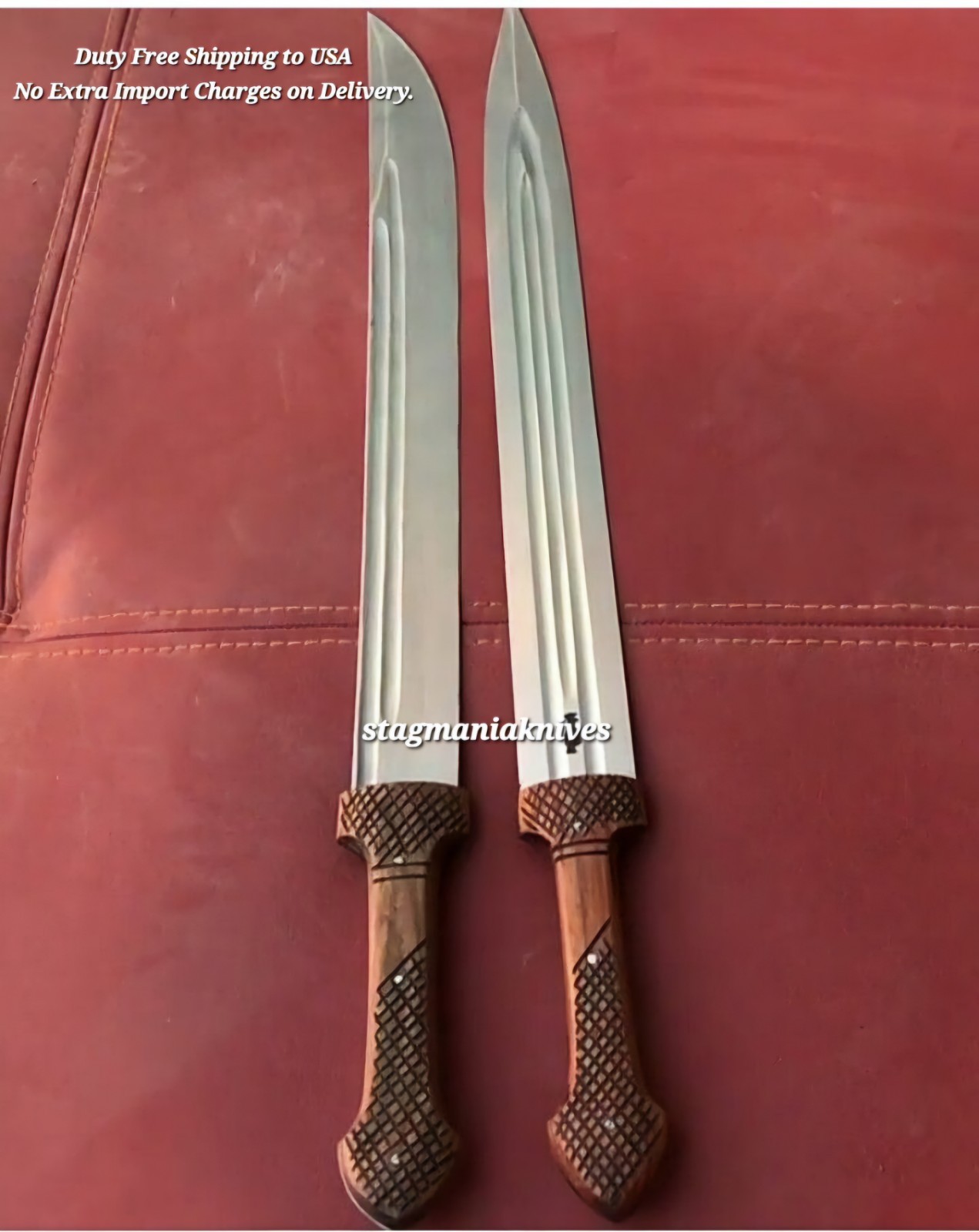 Handmade J2 Steel Full Tang Battle Ready Imperial Russian Kindjal Sword 2 Pcs