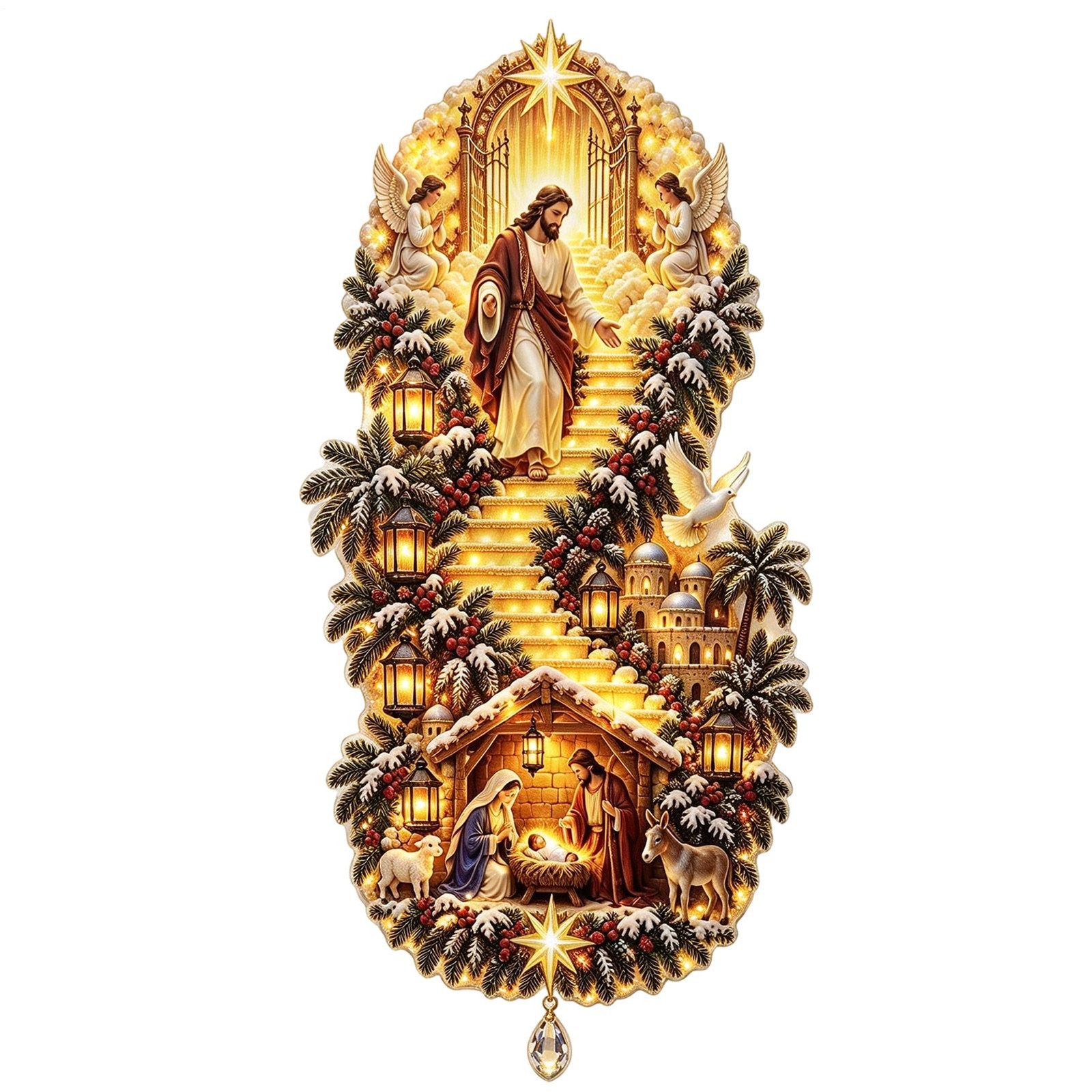 Jesus Light of Heaven Christmas Wall Hanging, Lighted Religious Nativity Wall