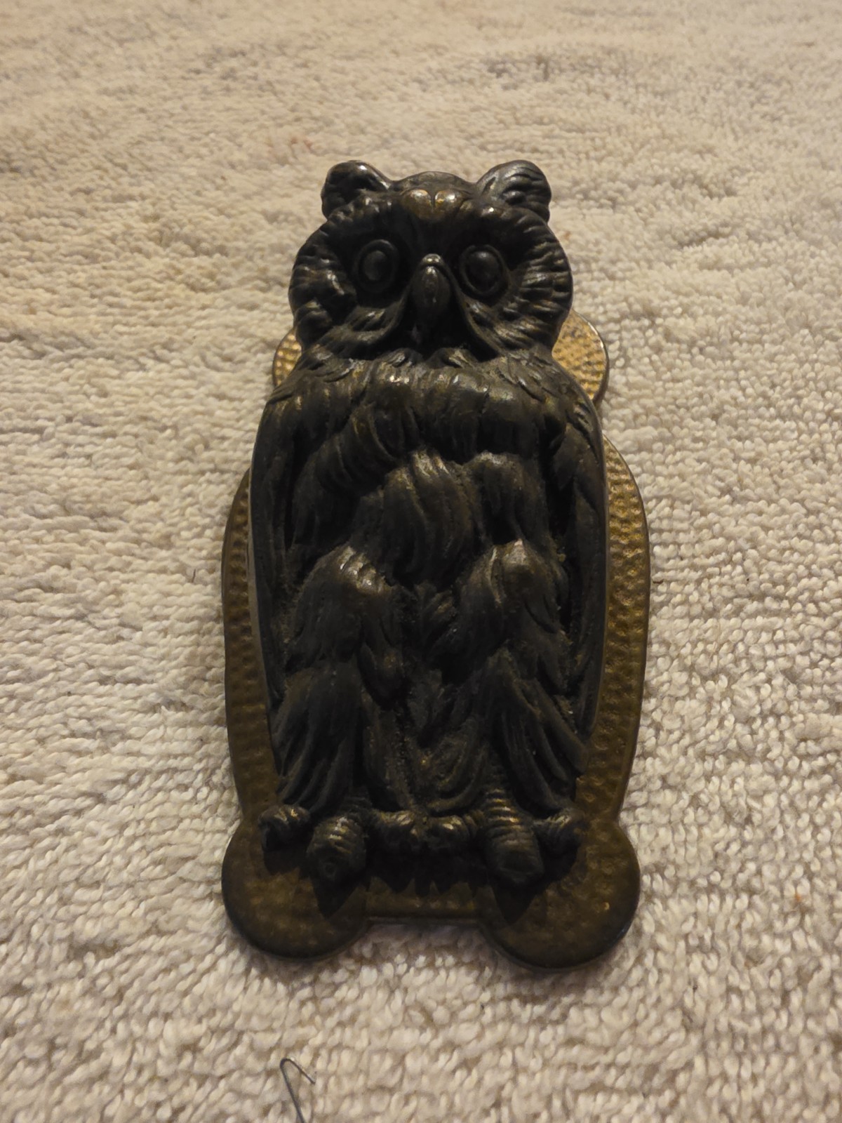 Antique H.L. JUDD MFG Brass Plated Cast Iron Owl Bill or Paper Clip #5189