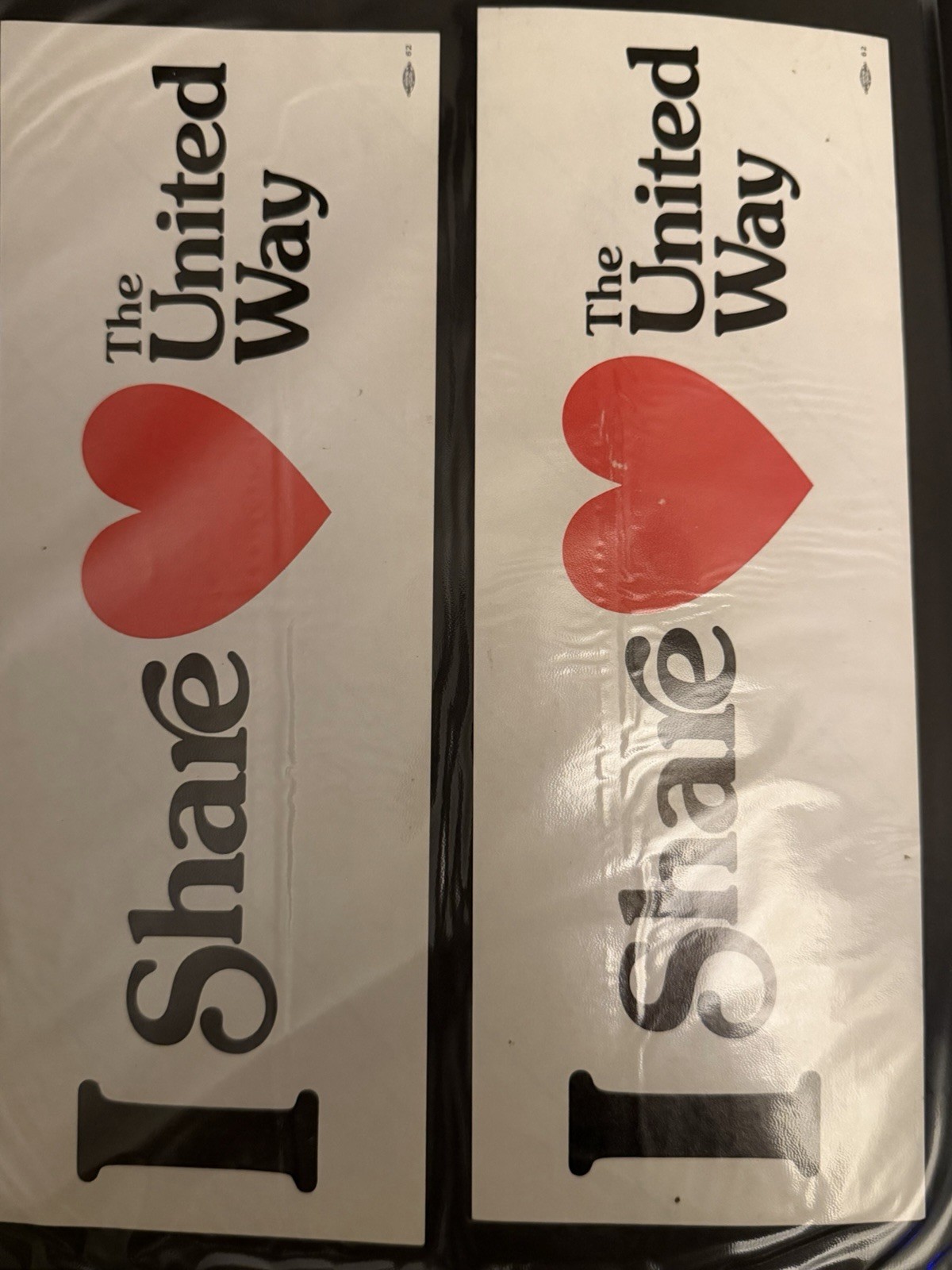 I Love Share The United Way Vintage Heart Bumper Stickers Lot of 2
