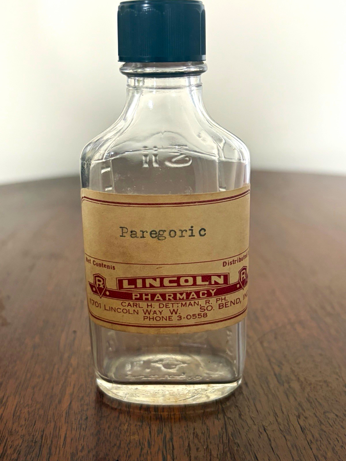 Antique Paregoric (Morphine) Glass Medicine Bottle with Label